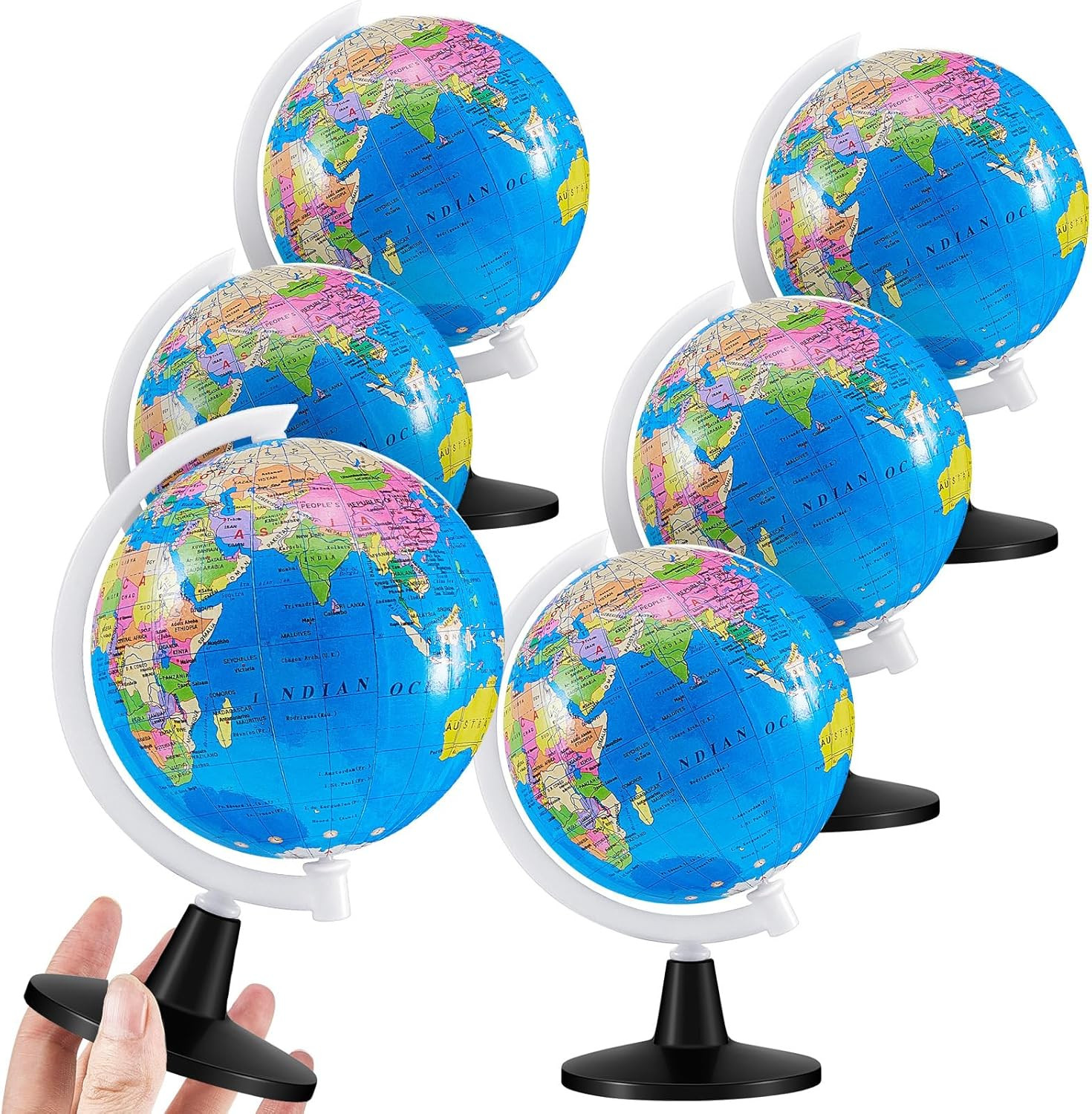 6 Pcs World Globe for Kid 4.6” Educational Mini Desk Decorative Earth Globes wi