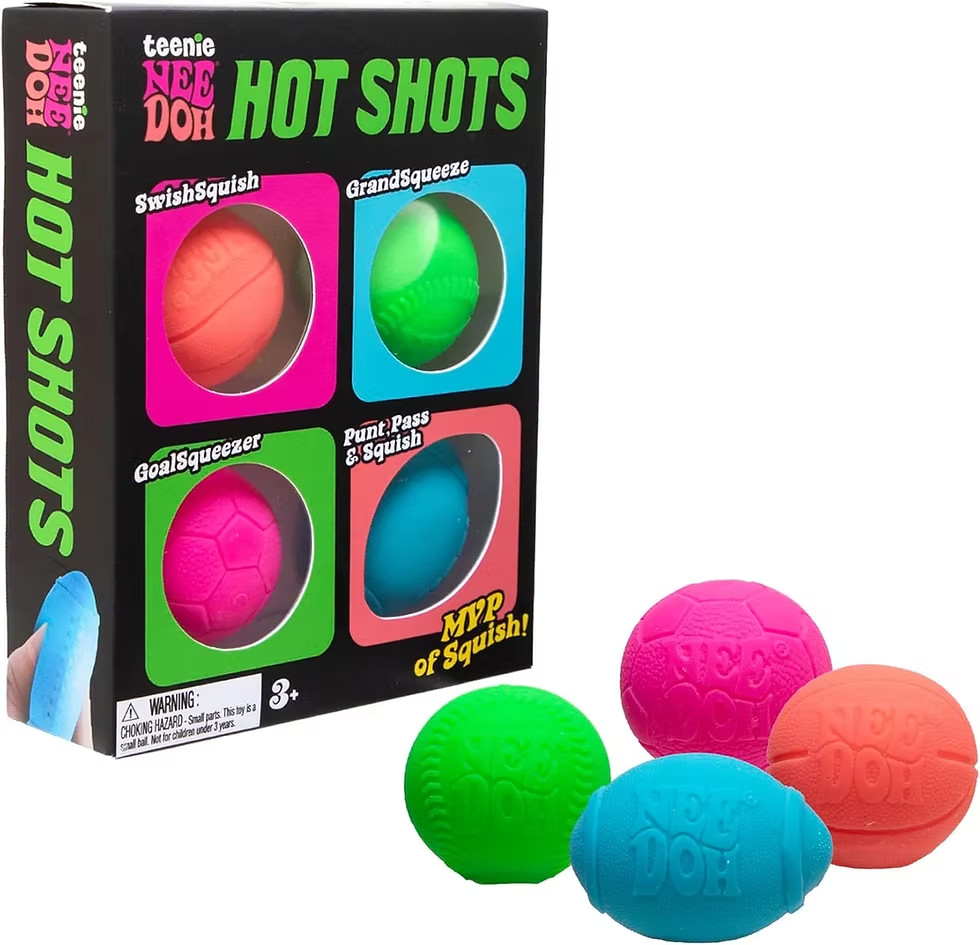 NeeDoh Schylling Teenie Hot Shots 4 Pack Sensory Stress Ball Fidget Toy NWT