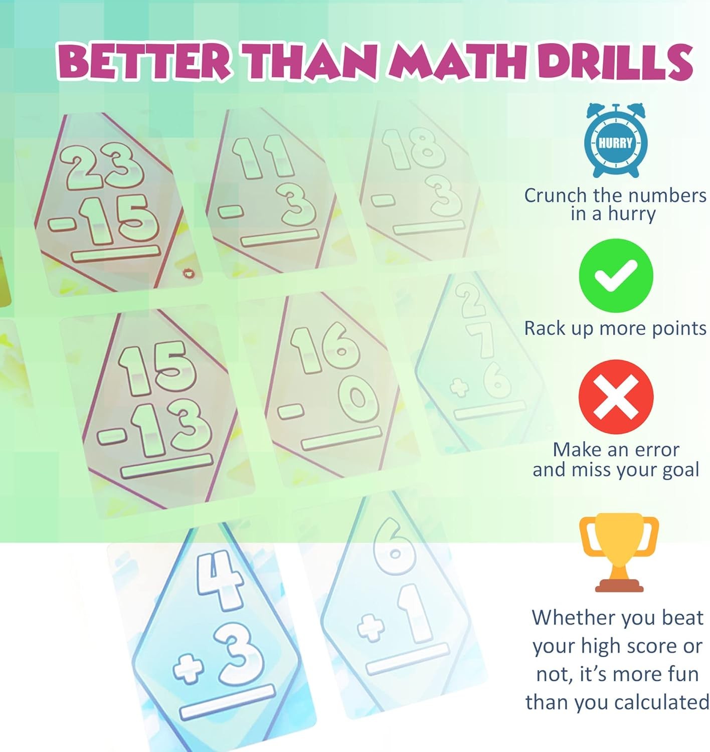 Genius Games Math Rush Addition Subtraction Game Kids 8-12 STEM Cards Volume 1