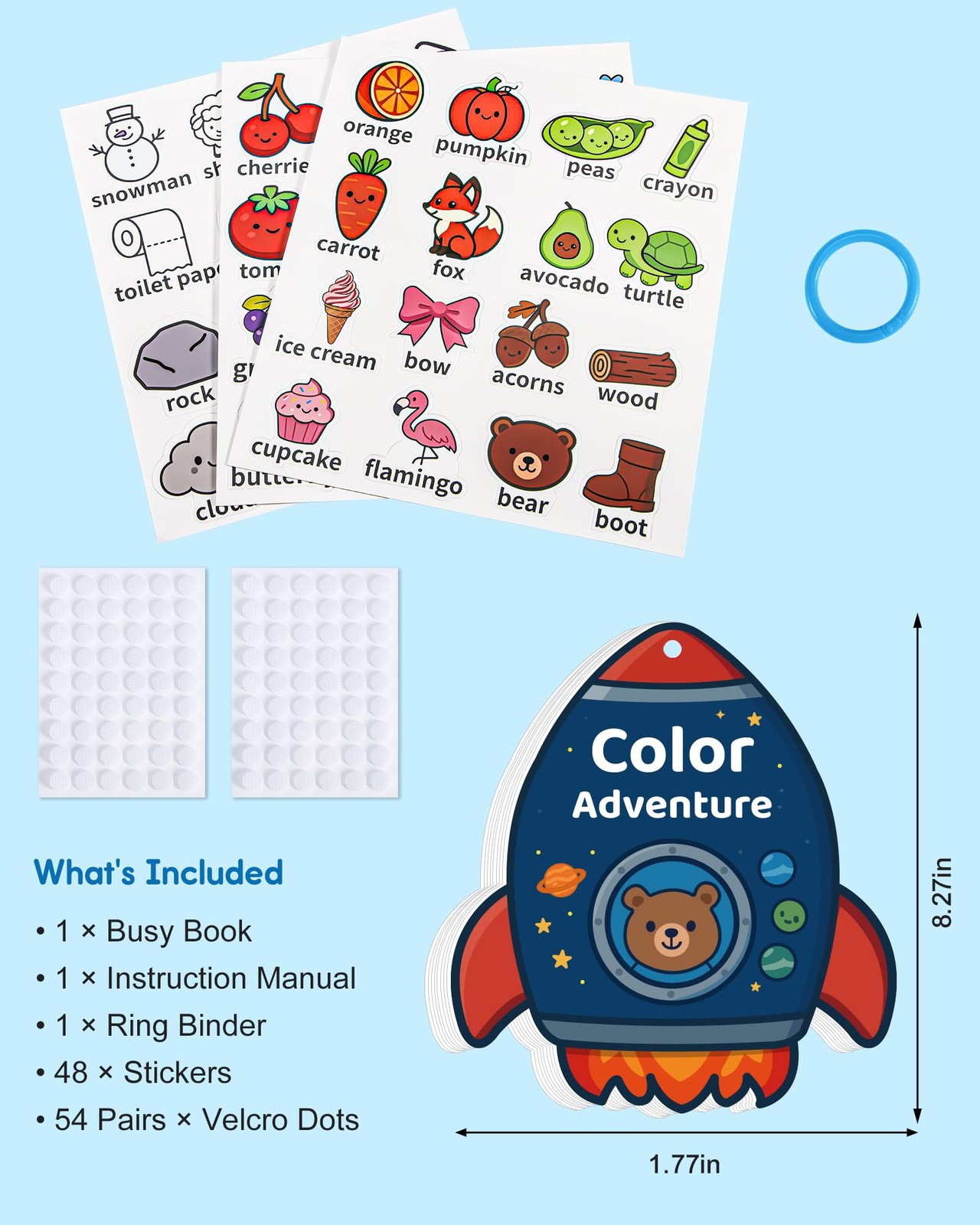 CulinaCraft Montessori Busy Book Color Sorting Toys for 8.5 x 11 inches, Red