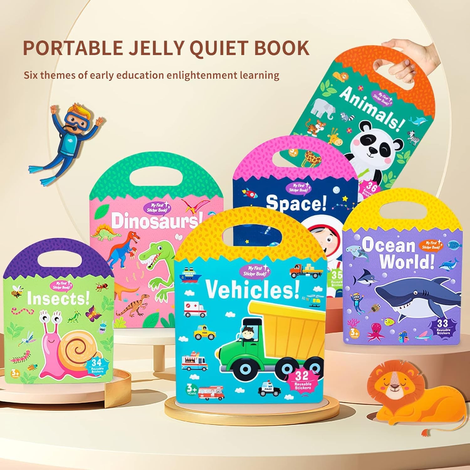 Jelly Reusable Sticker Books for Toddlers 1-3 2-4 , Portable Travel Toys Stic…