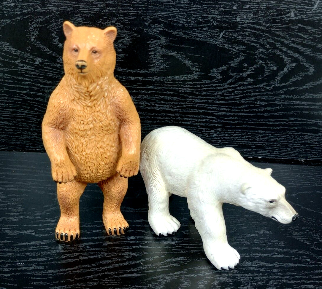 Terra By Battat Standing Grizzly Bear & Polar Bear Wildlife Diorama Figurine Lot