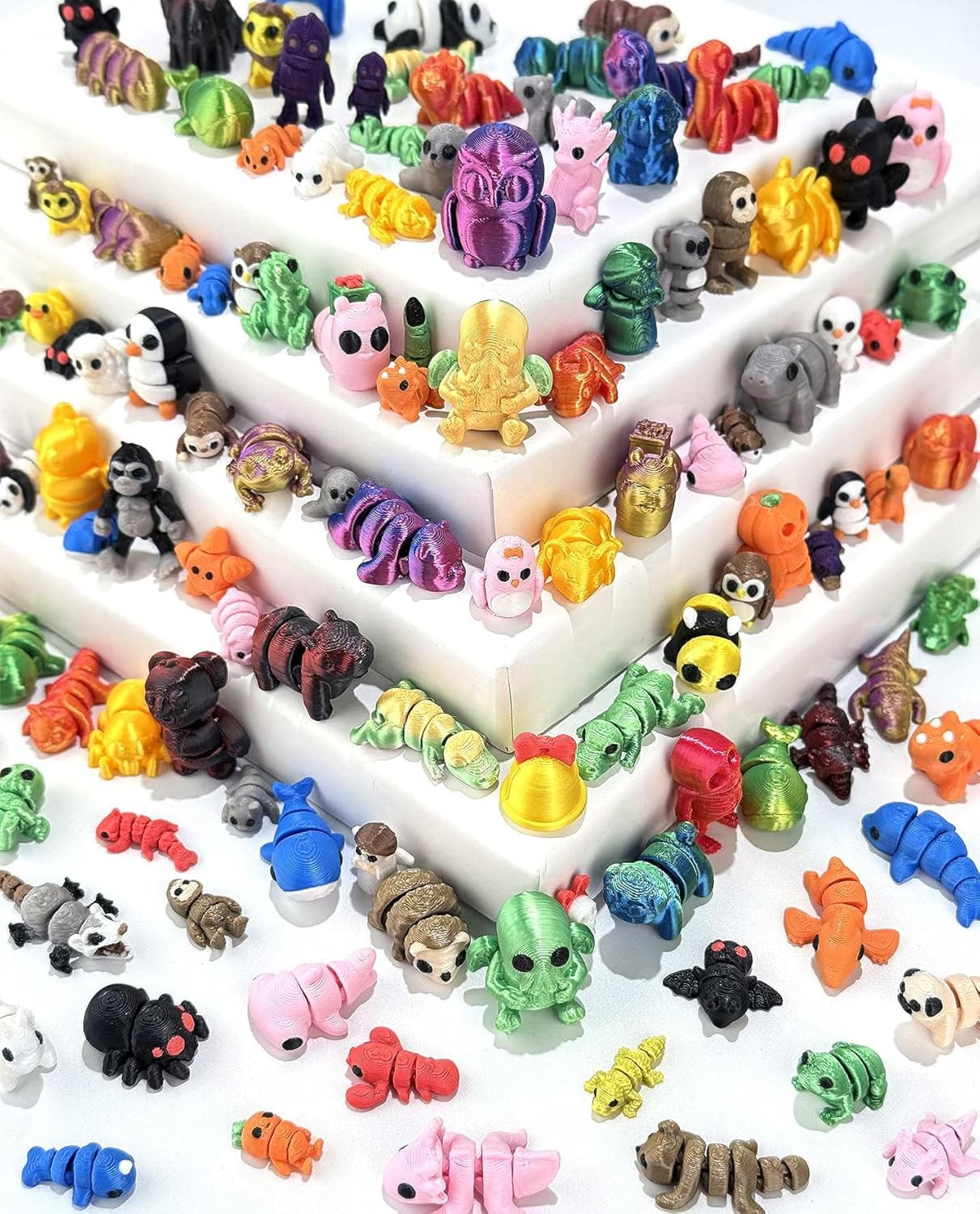 120 Pcs Mini 3D Printed Animal Set,Articulated Flexible Cute Animal Toys for Chr