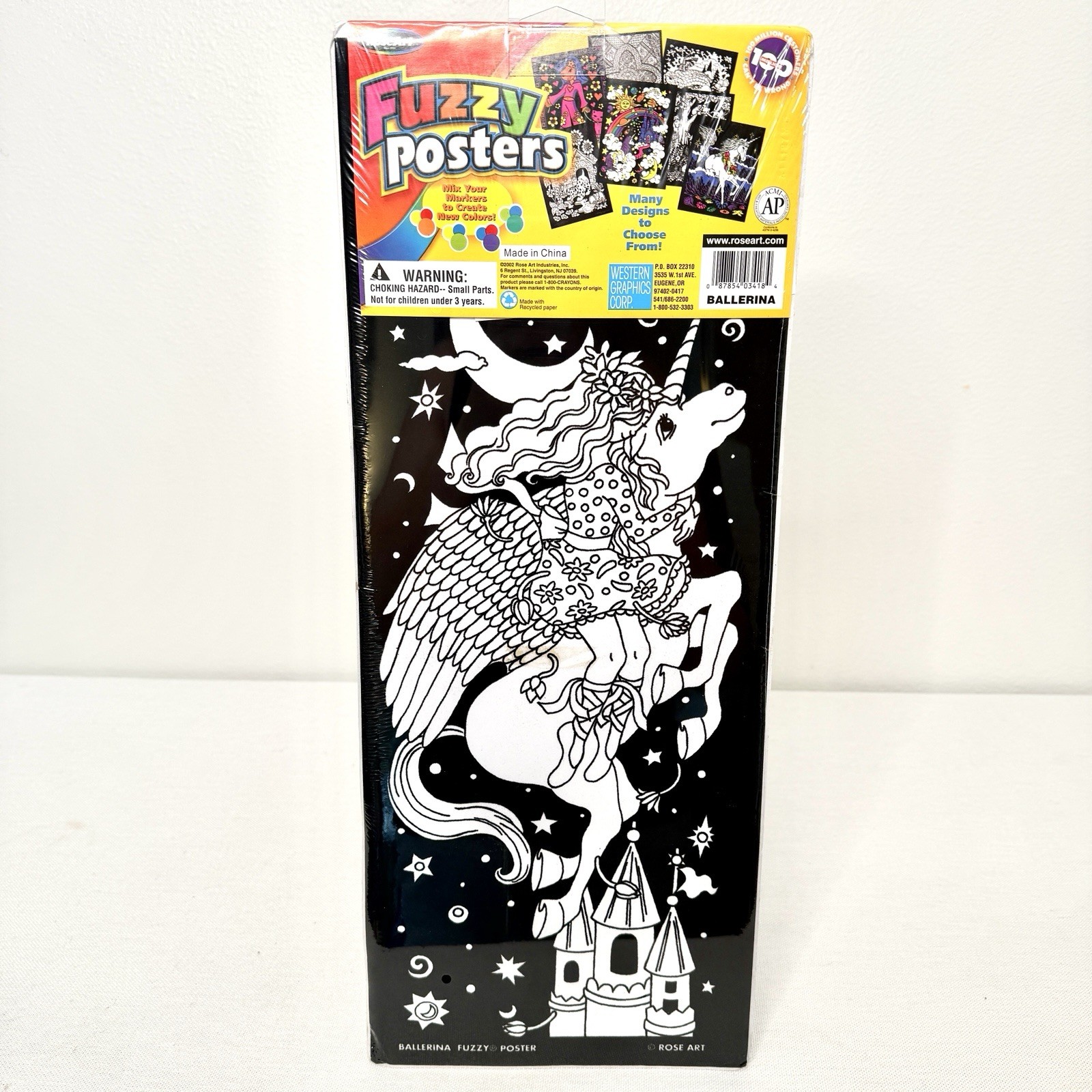 VTG Fuzzy Poster RoseArt Unicorn Horse Fantasy Velvet Art 8×20 Set Of 2 2002 New