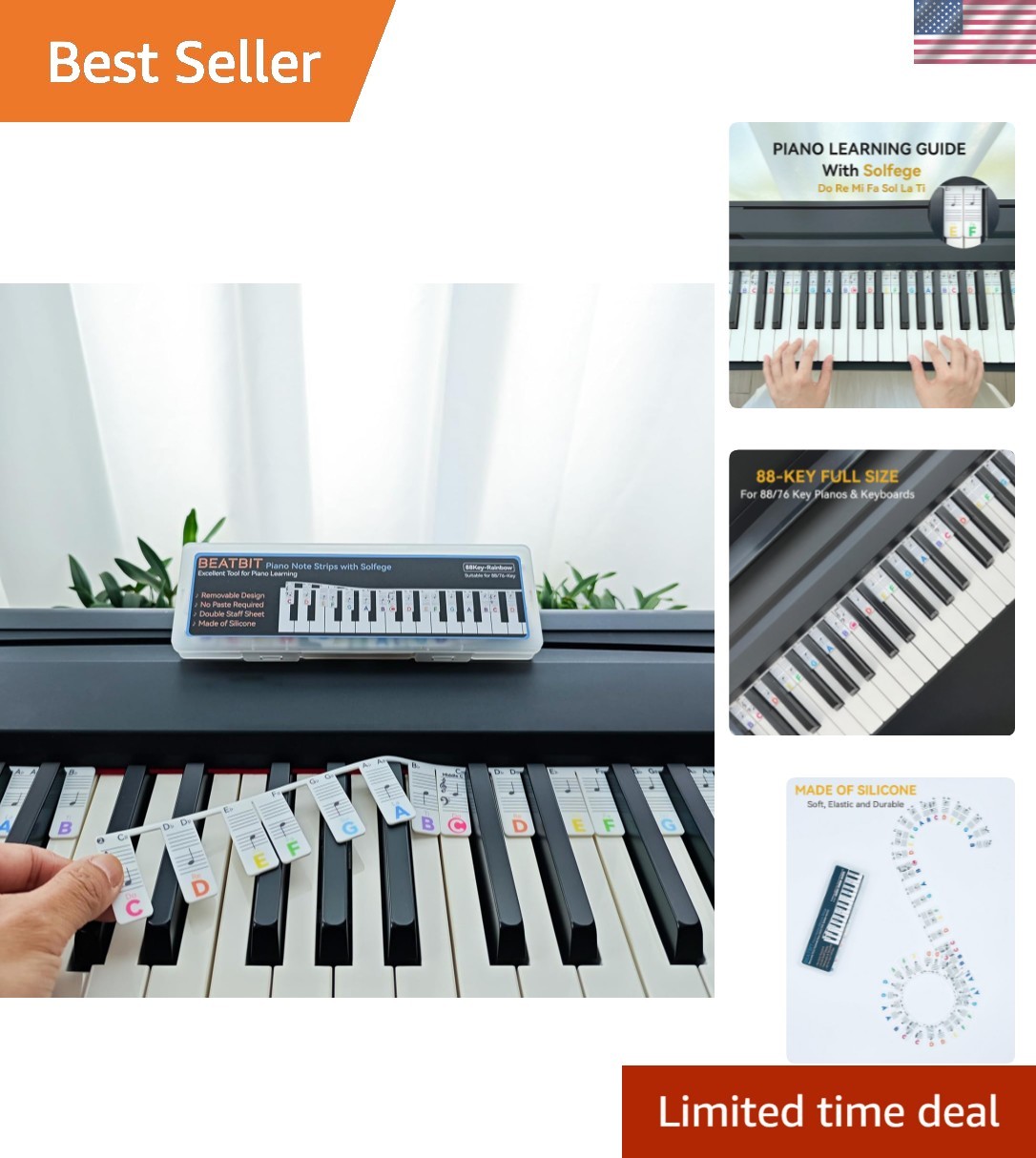 Piano Note Strips with Solfege Do Re Mi, Removable Piano Keyboard Stickers, P…