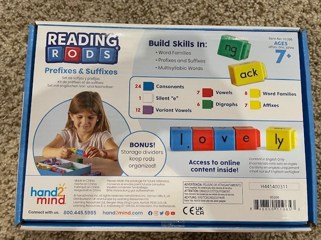hand2mind Reading Rods Phonics Word-Building & Prefixes/ Suffixes, NEW, hands on