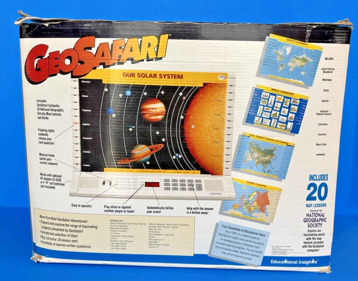 Vintage GeoSafari EI-8800 Electronic Learning Game Includes 20 Basic Cards+Extra