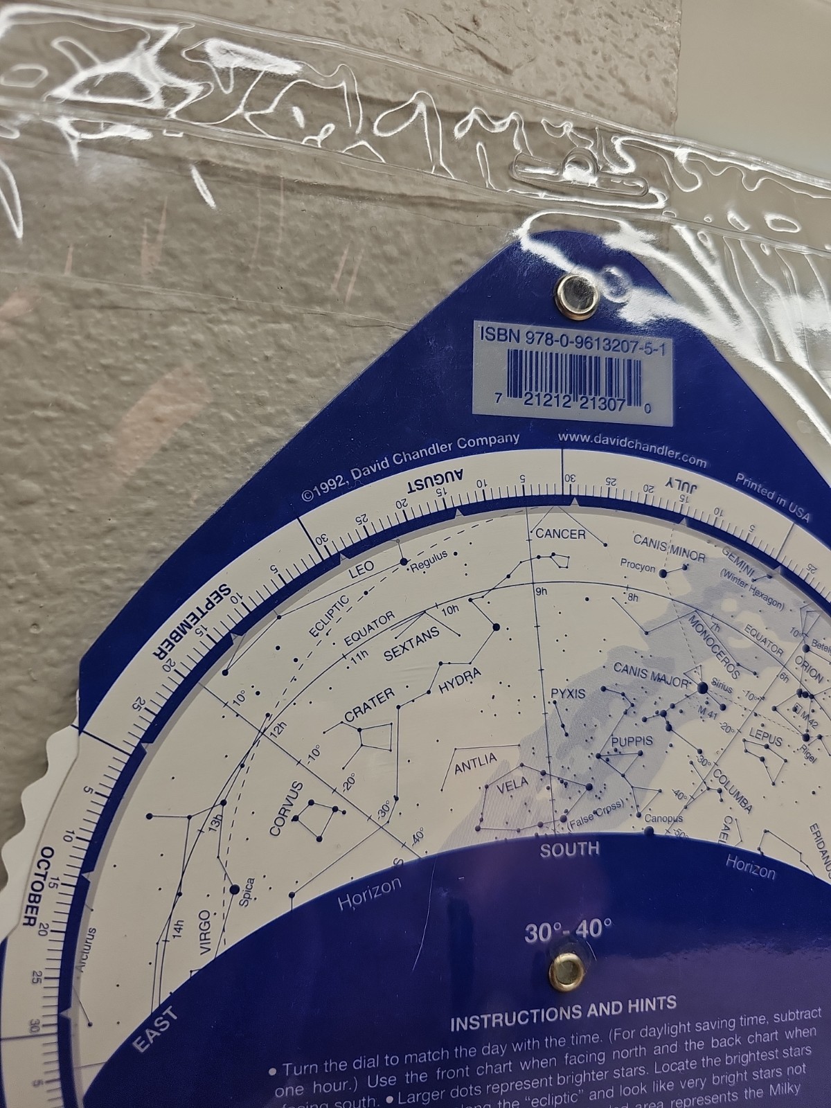 THE NIGHT SKY 2-Sided Planisphere Star Chart Map 30-40 Degrees North Latitude B6