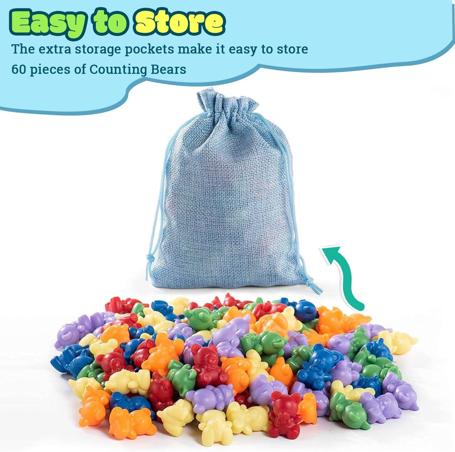 Rainbow Counting Bears Set of 60, 6 Colors Sorting Teddy Plastic Bears Math Mani
