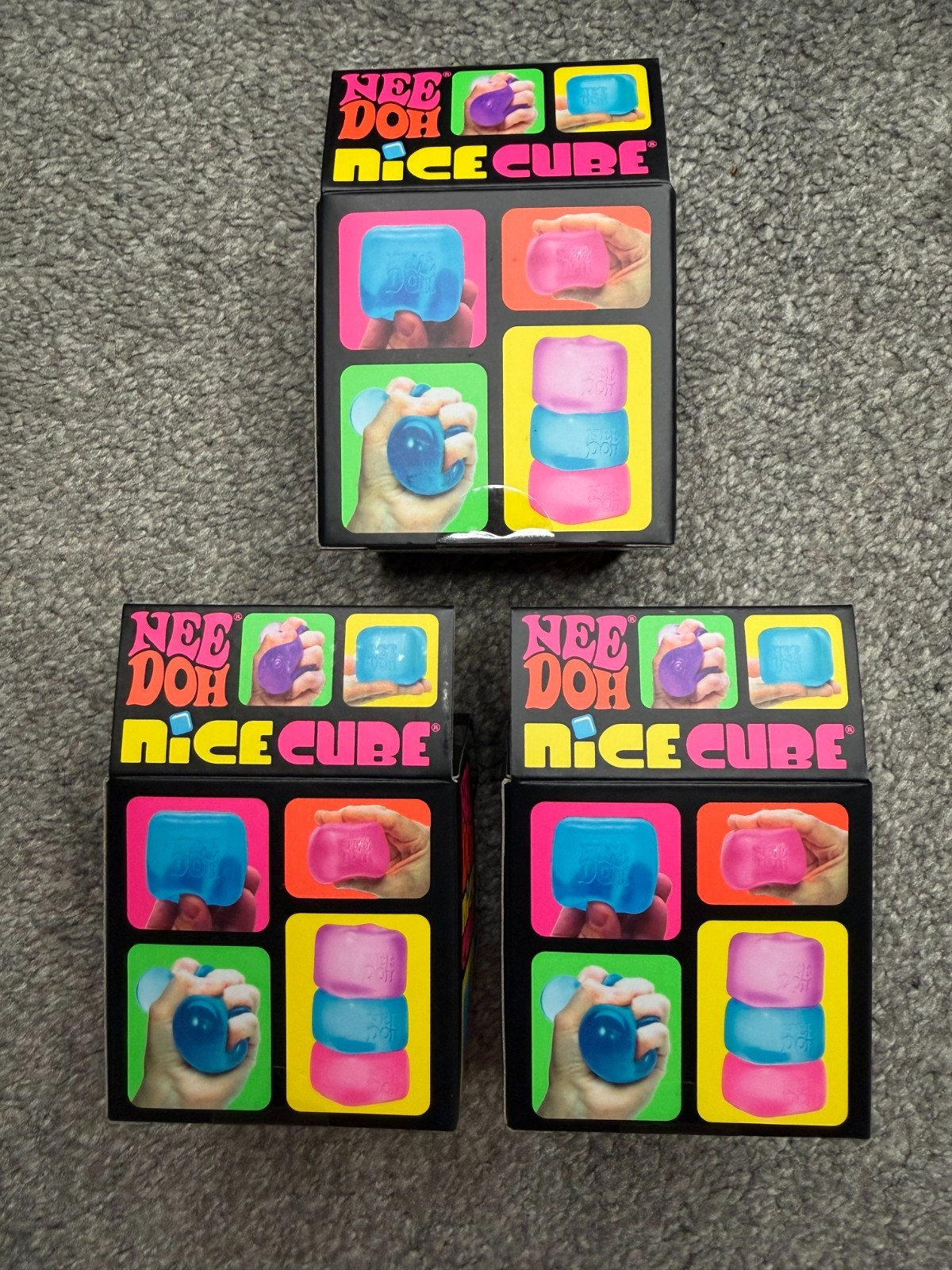 Nee Doh Nice Cube Blue Purple Pink 3-Pack Authentic Schylling Brand New