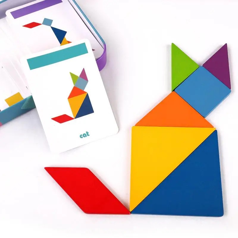 Magnetic Fractions Demonstration Book & Magnetic Wooden Tangram Block Puzzle Kit