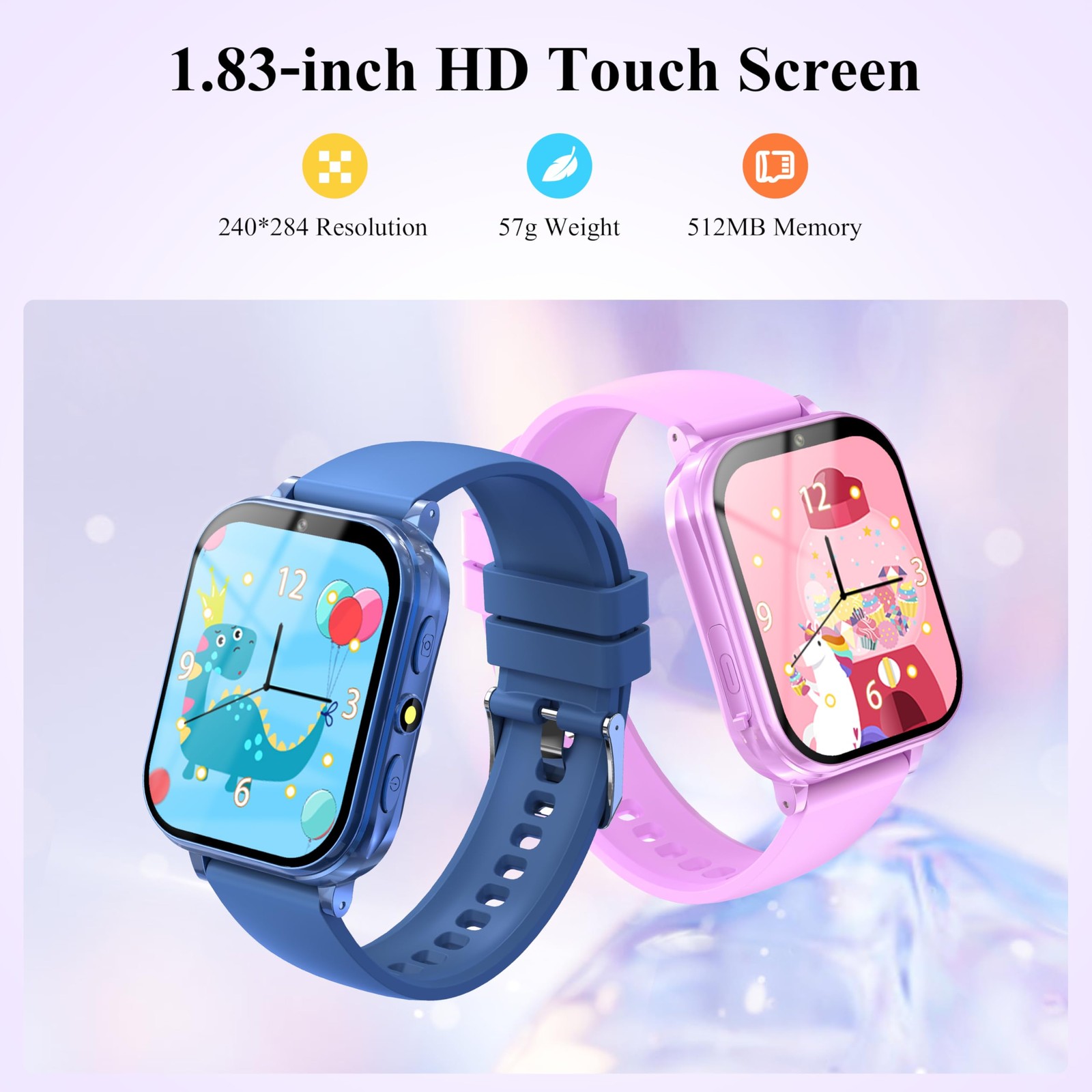KALINCO Kids Smart Watch, 30+ Games Camera Video 1.83 inches, Purple