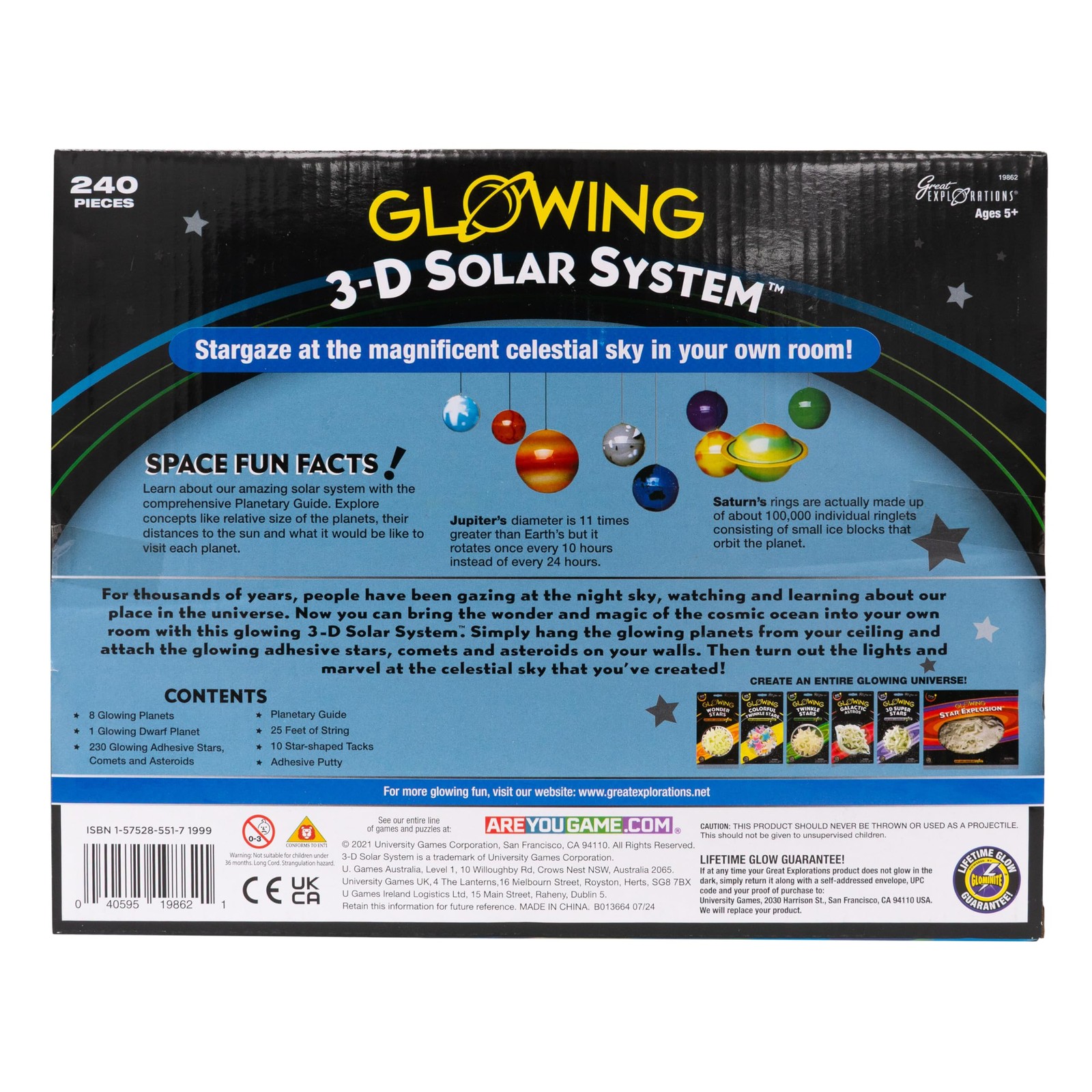 University Games Explorations 3-D Solar System Glow In The Dark Ceiling Hanging