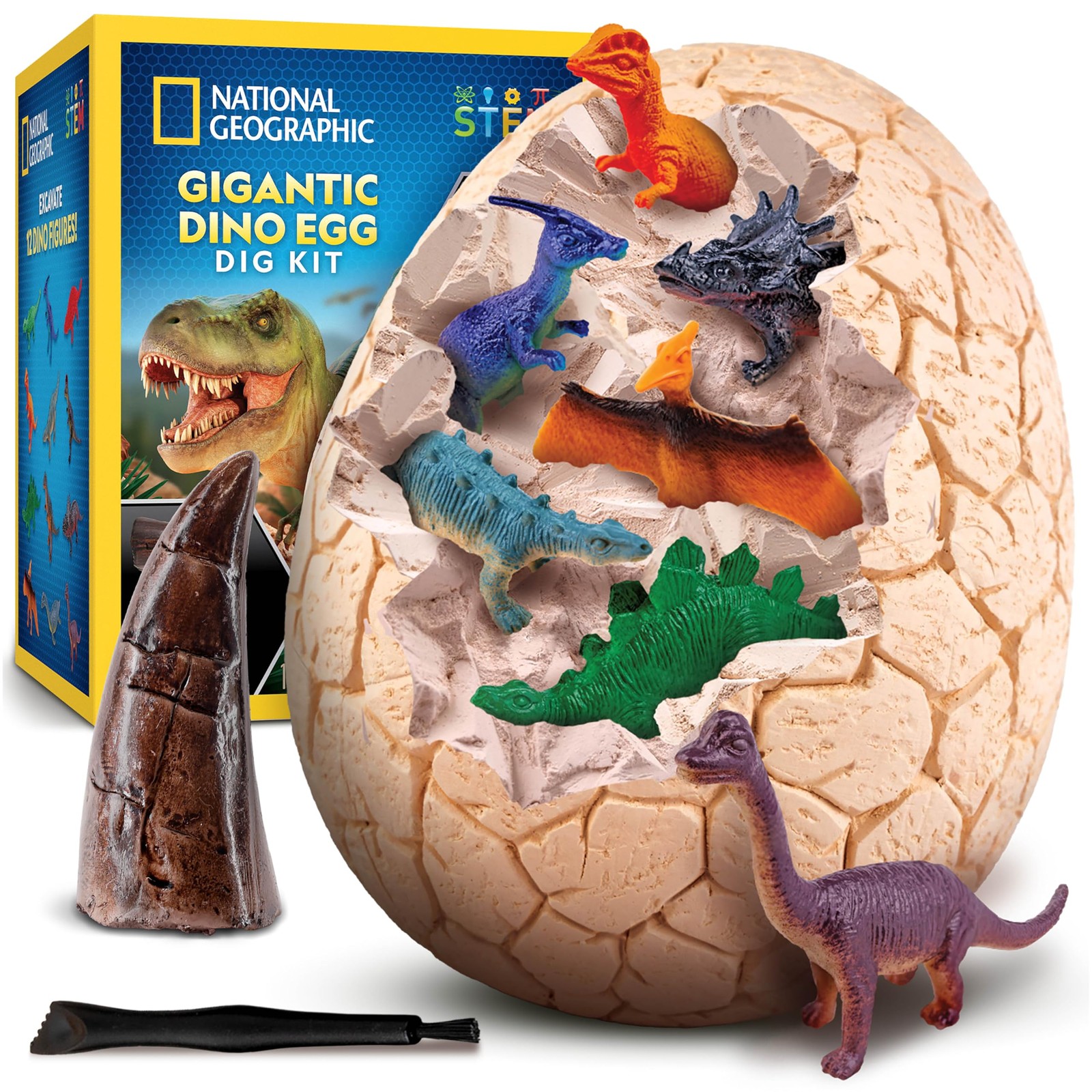 NATIONAL GEOGRAPHIC Jumbo Dinosaur Egg Dig Kit – Dig Out 12 Dino Figures & Re…