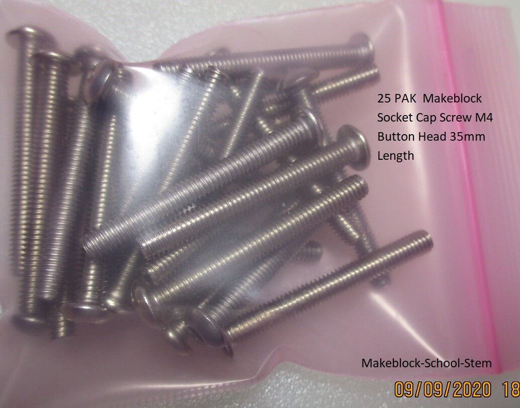 25 PAK Makeblock Socket Cap Screw M4 Button Head 35mm Length