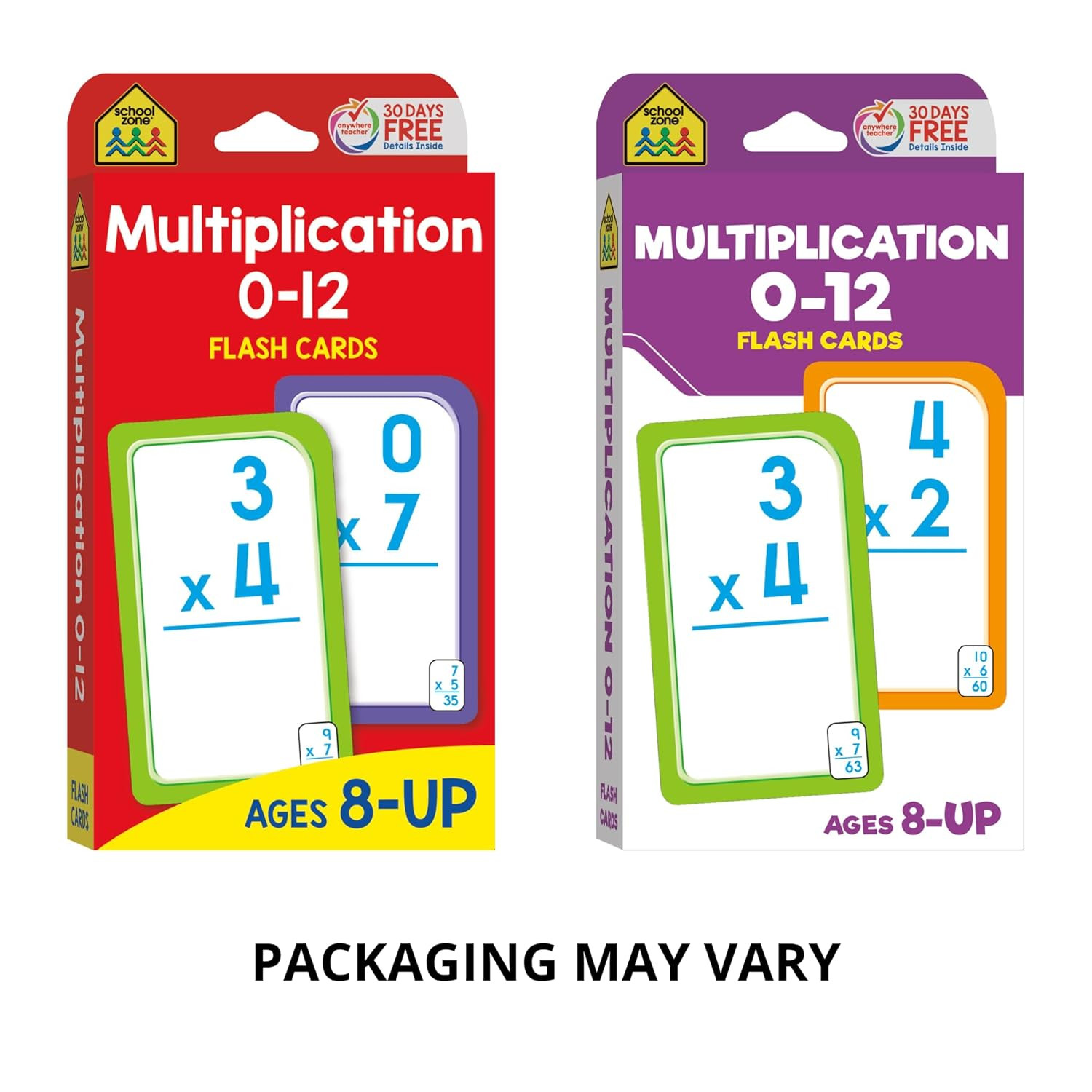 Multiplication 0-12 Flash Cards 56 Count for 3rd and 4th Grade Math Ages 8+