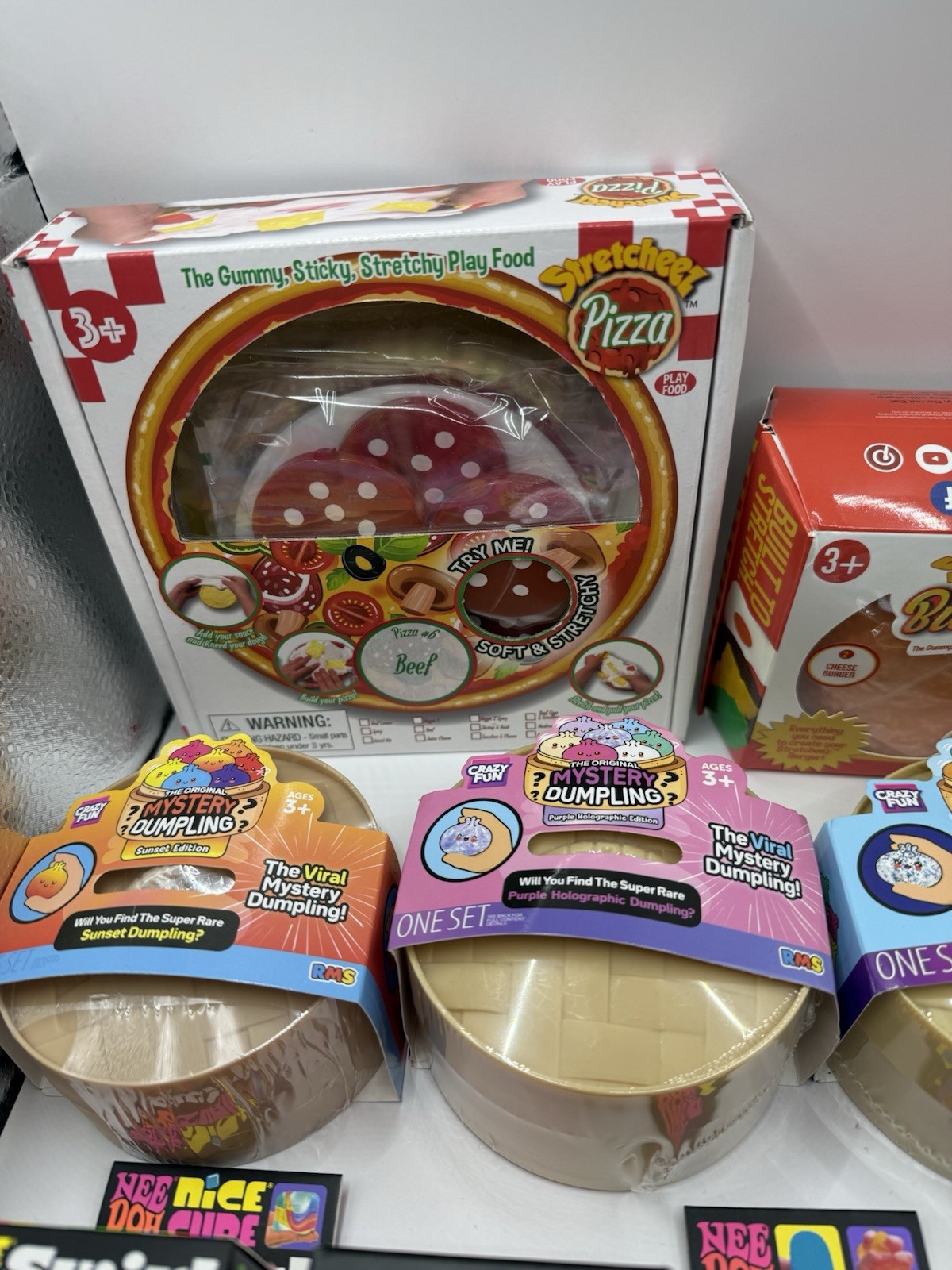 10 Mixed Items Mystery Dumplings, Nee Doh, Wiggle Wormz,Foods,pink damaged box