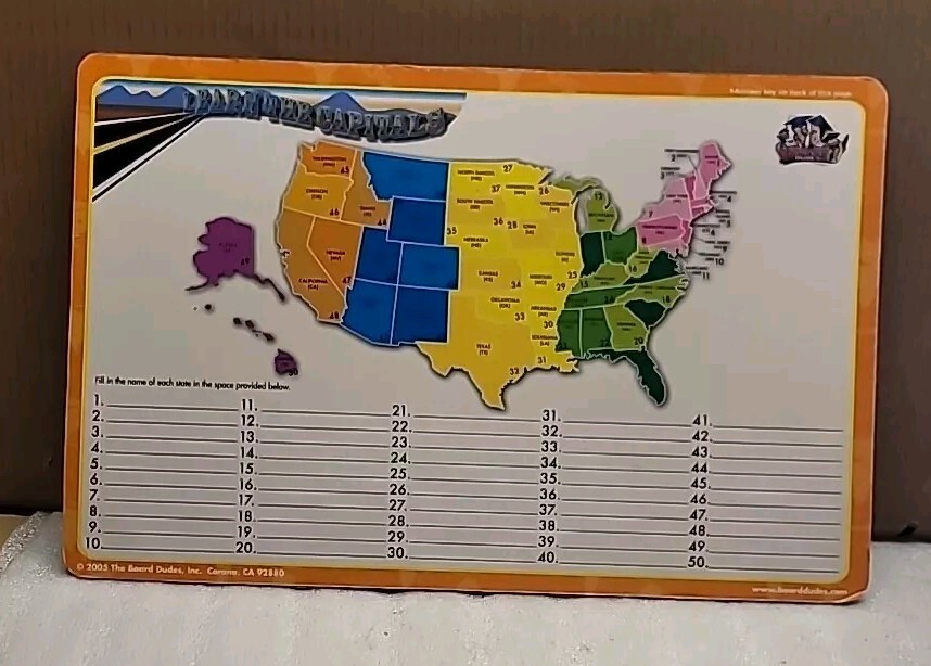 Vintage Board Dudes – United States US States/Capitols Map Learning Educational