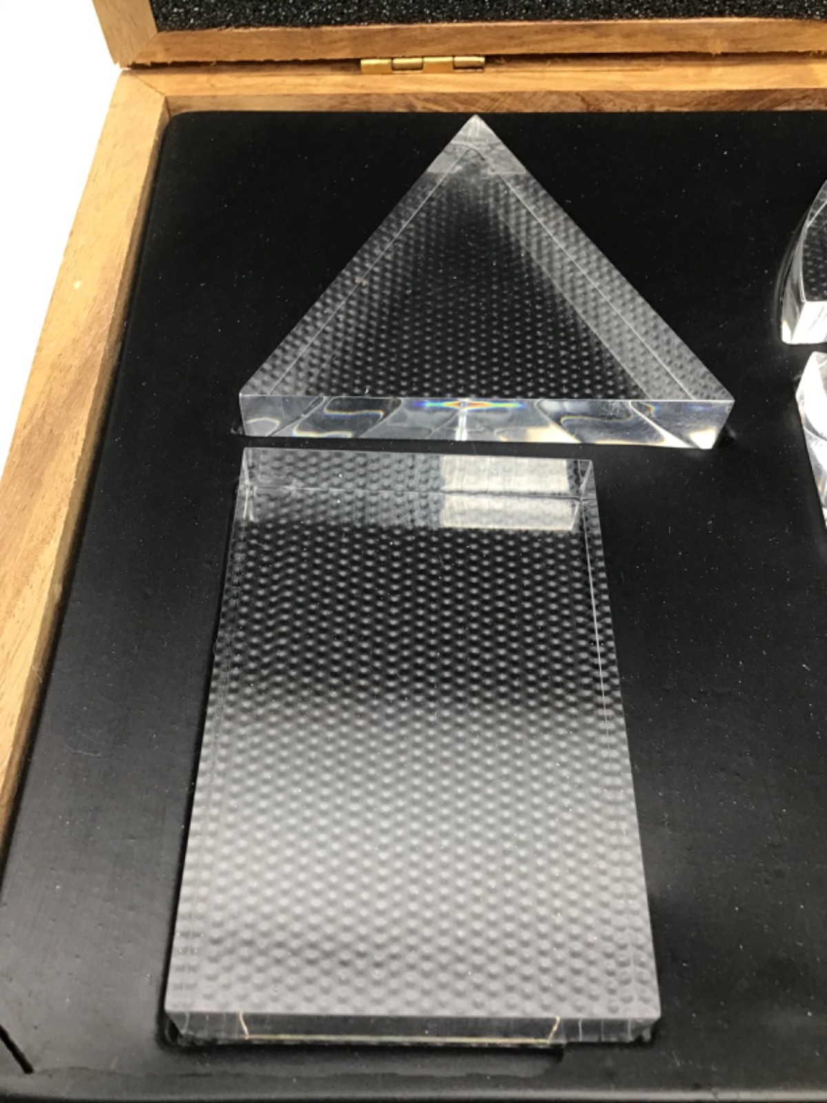 Optical Prism Set Of 6 Pieces Clear Acrylic Teaching Aid Wooden Boxed