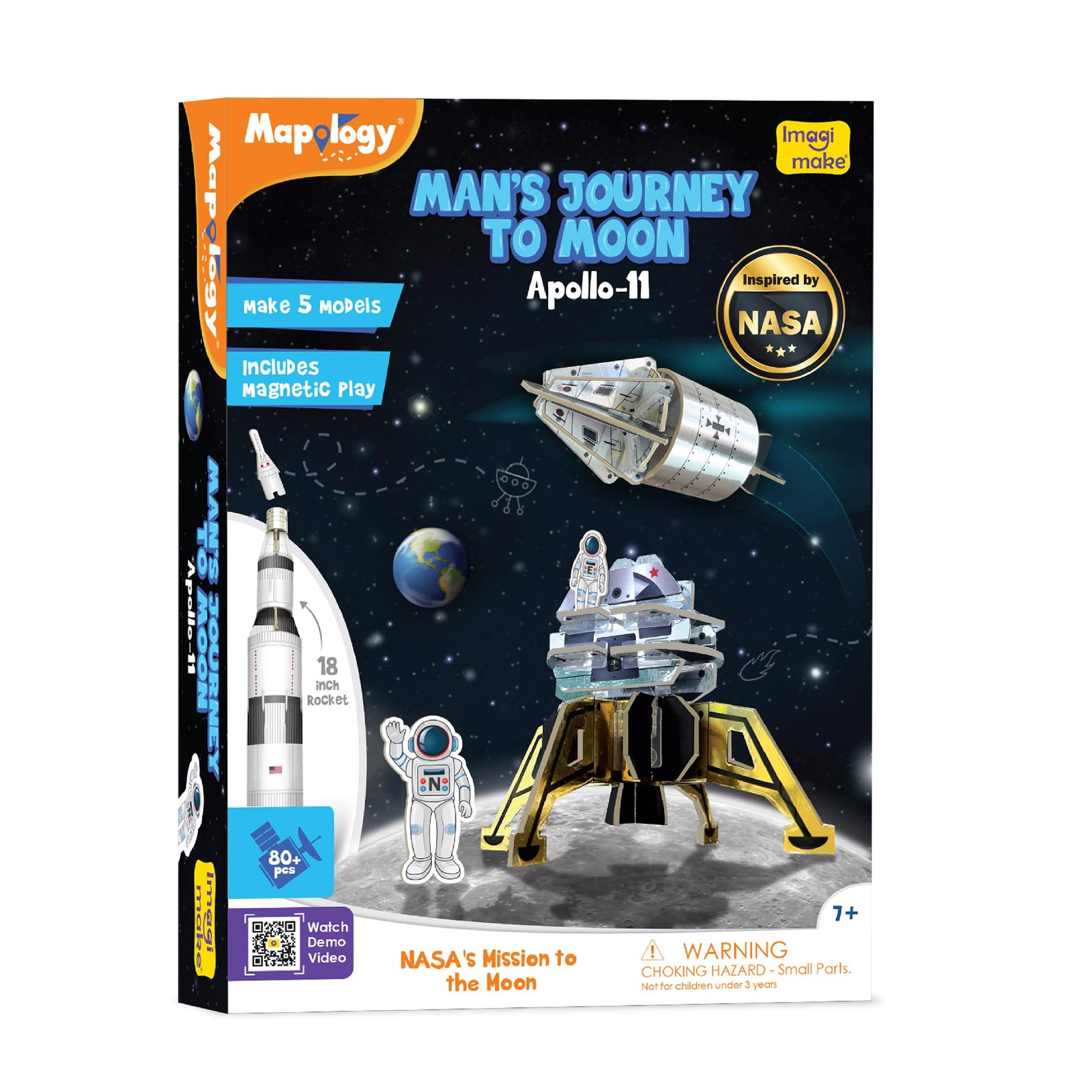 Imagimake Mapology Man’s Journey to Moon | NASA Large, Silver, Black, White