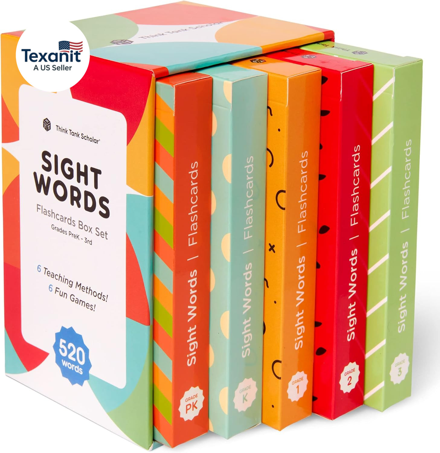 520 Sight Words Flash Cards Dolch Fry Reading Set for Kids PreK Grade 3