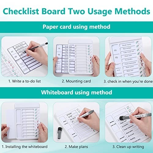 2Pcs Kids Chore Chart Checklist Board with 30 Blank Checklists & 4 Cardstock – H