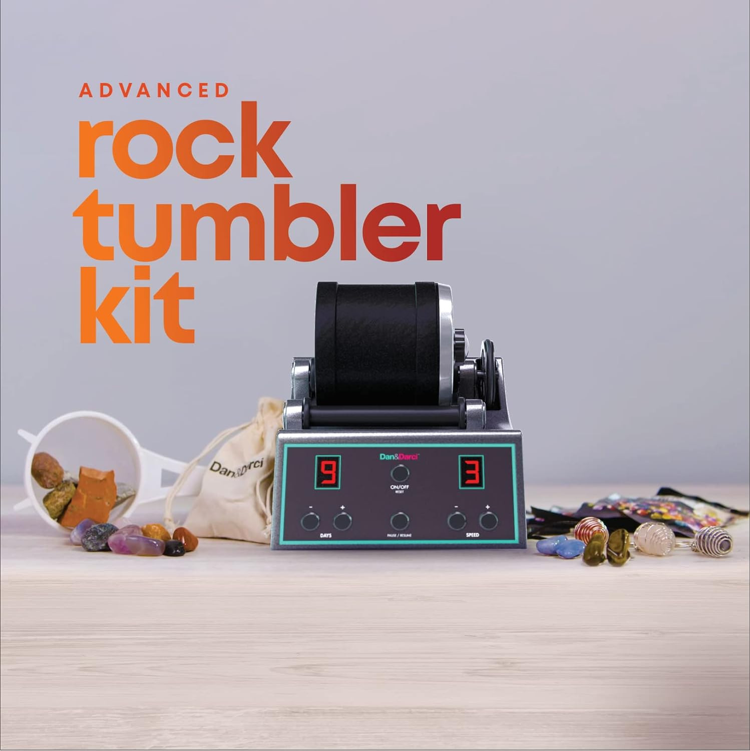 Advanced Professional Rock Tumbler Kit with Digital 9-Day Polishing Timer STEM