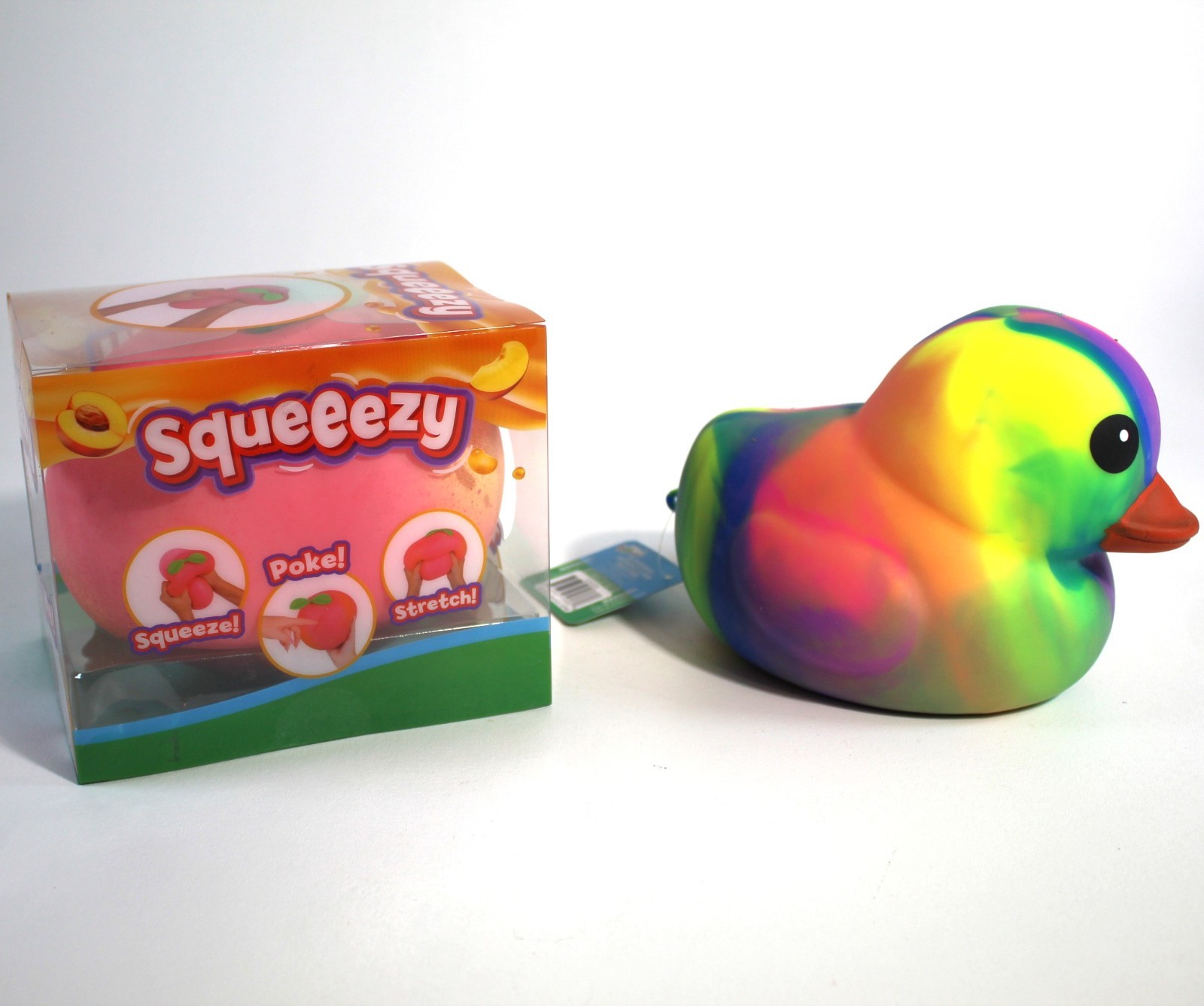 Squeezy Jumbo Tie Dye Duck & Peach Squishy Stress Sensory Fidget Toy Viral