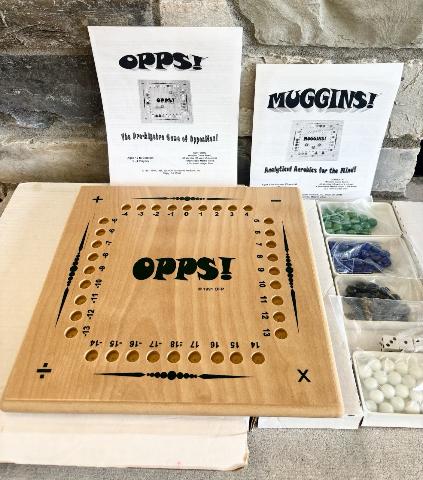 Vintage Opps & Muggins Wooden Educational Math Board Game Complete OFP 1990-91