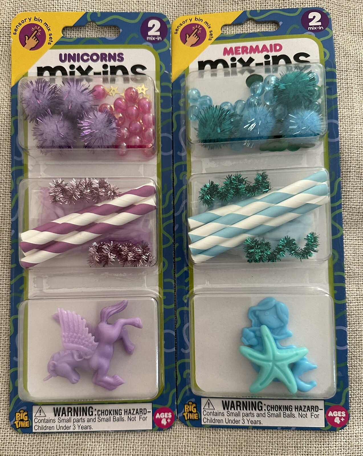 Big Time Mix-Ins Sensory Bin Mix Sets Of 2 Racing Dinosaurs Unicorns Mermaids