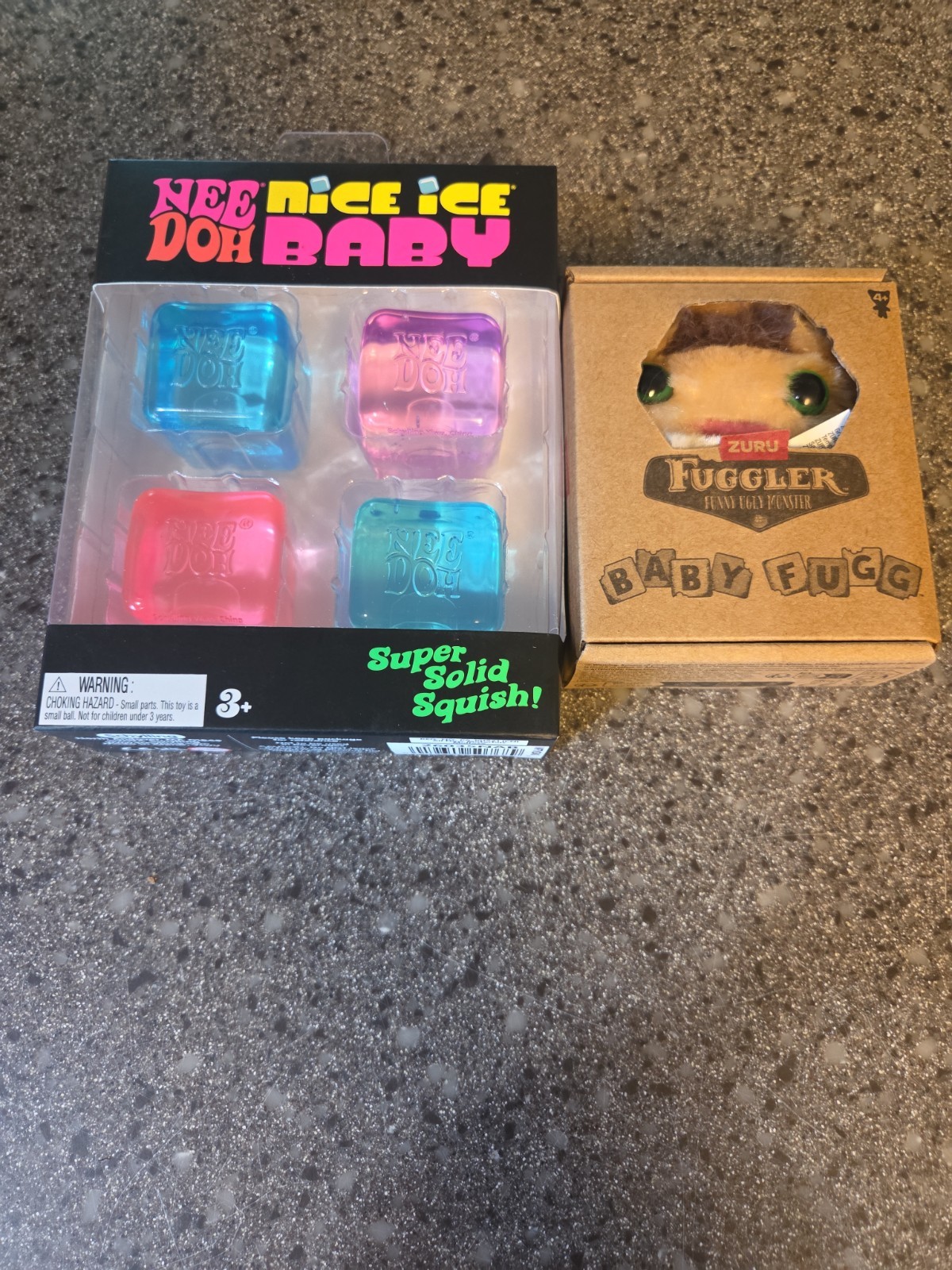 NeeDoh Nice Cube Sensory Squeeze Toy 4-Pack + 1 Free Baby Fuggler. All Brand New