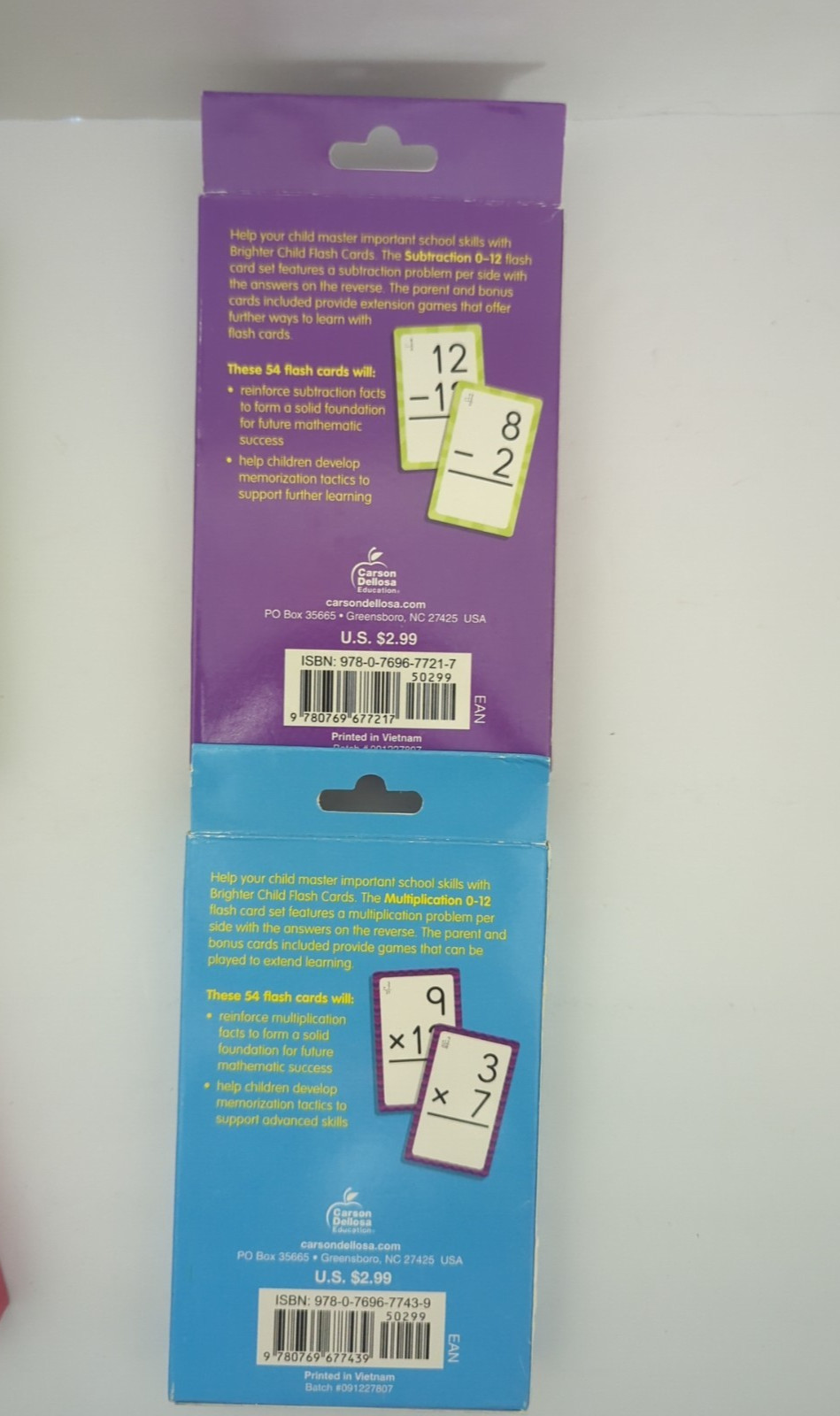 Carson Dellosa 4-Pack Math Flash Cards for Kids Ages 4-8, Add, Sub, Div, Multi