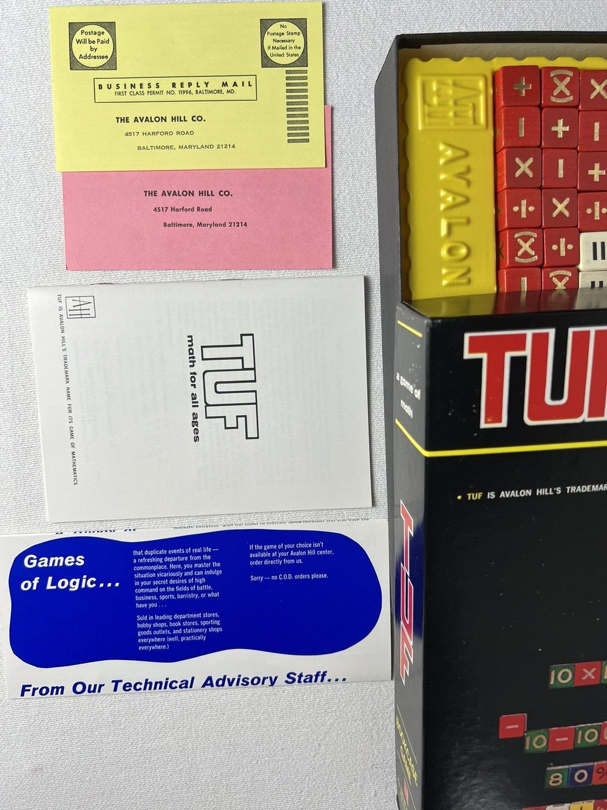 TUF: A Game of Mathematic Formulae, Avalon Hill 1967, wood components, COMPLETE