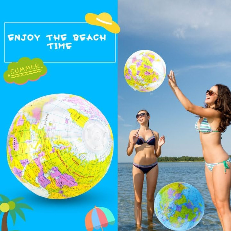 12 Pack 12 Inches Inflatable Globe Blow up World Globe PVC Earth Beach Balls Poo