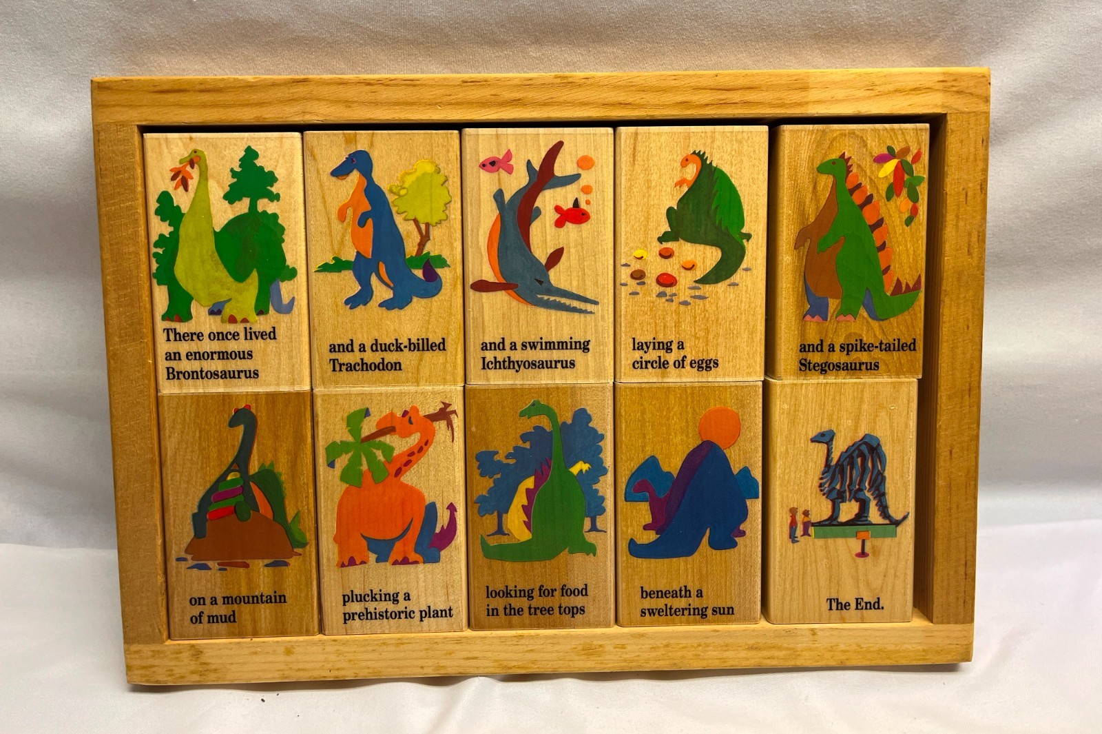 Vintage Dinosaur Rhyme & Reason wooden story block set Complete 1993