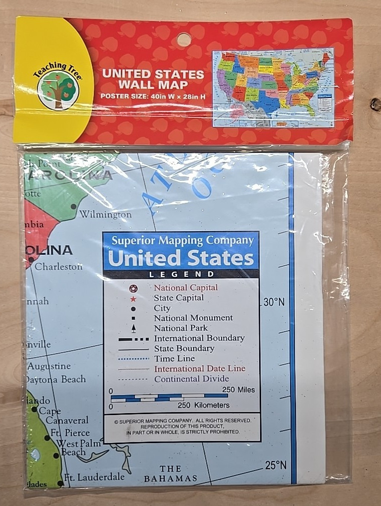 Teaching Tree United States Wall Maps 40×28 NEW/SEALED Home School Supplies