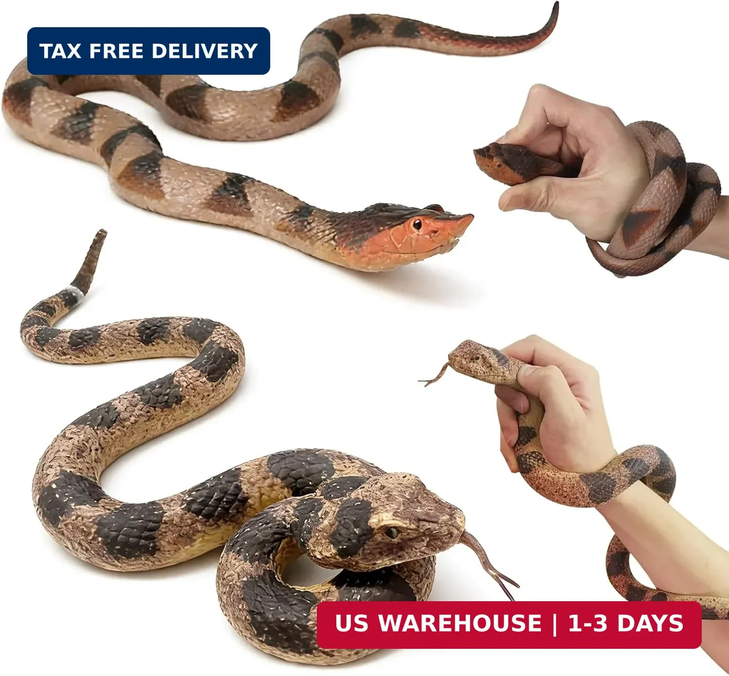 2 Pack Rubber Snakes Fake Snake Rattlesnake, Snakes Toy Realistic Keep Birds Awa