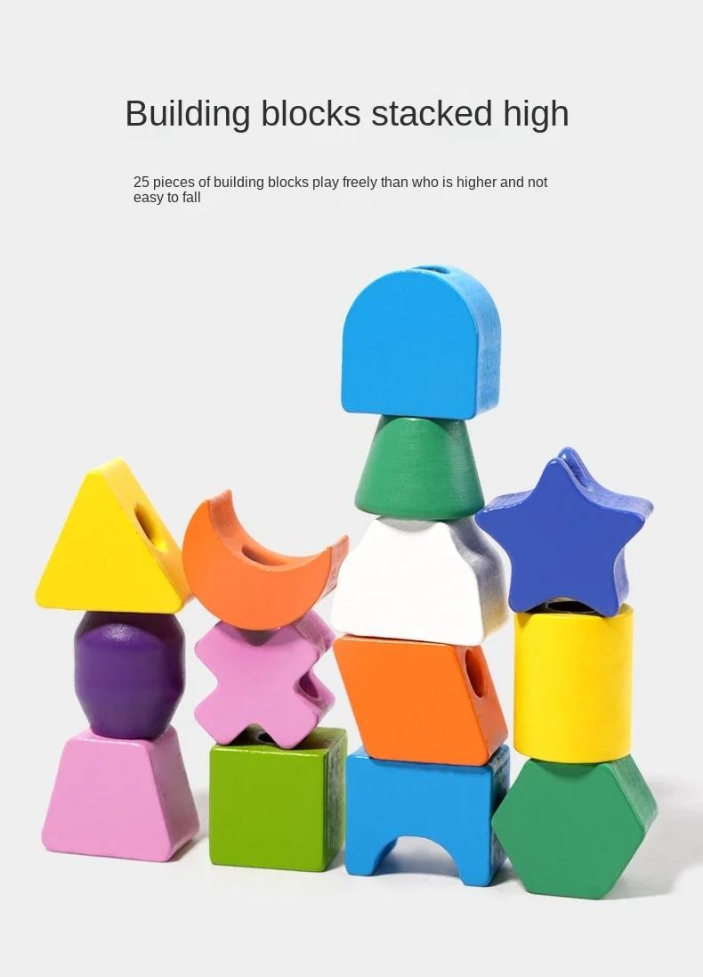 Montessori Wooden Sorting Blocks Color Shape Matching Educational Kids Early Toy
