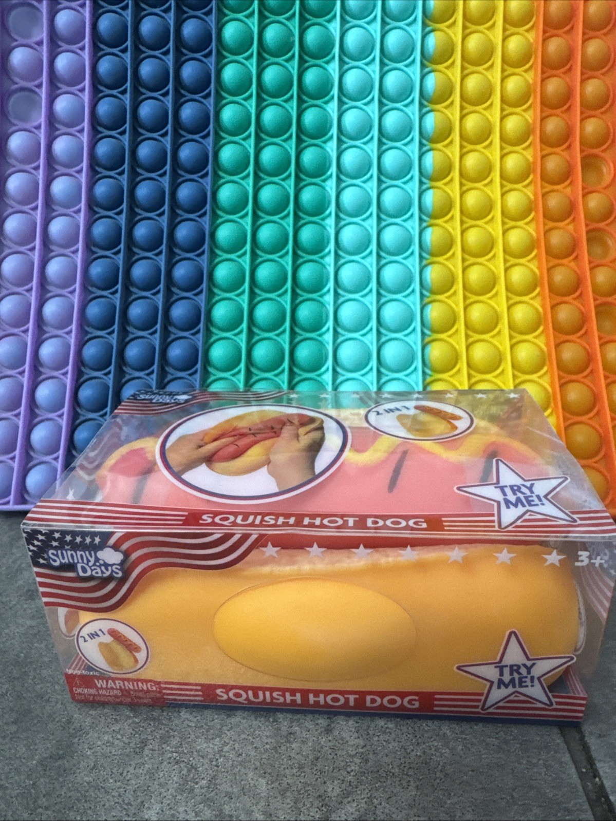 Squishy Hot Dog Squeezy Fidget Toy Sunny Days 2-in-1 Hotdog Stress Relief NEW
