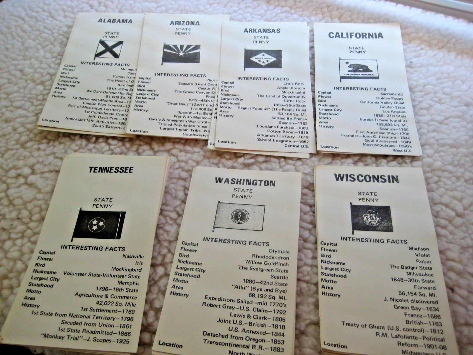 Vintage 50 United States Interesting Fact Cards Paper