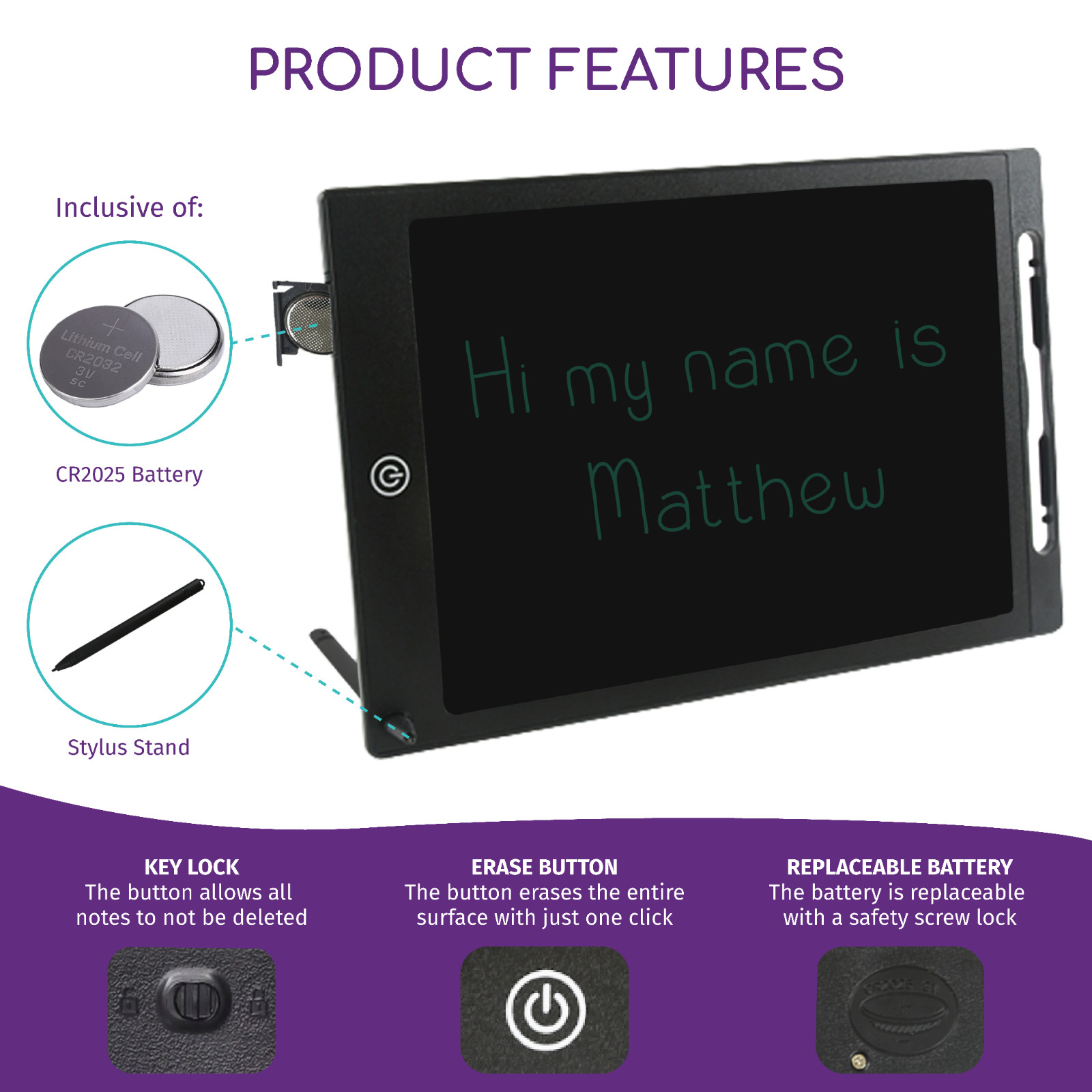 Electronic Erasable 12-Inch LCD Writing Tablet for Notes, Drawing, Doodles