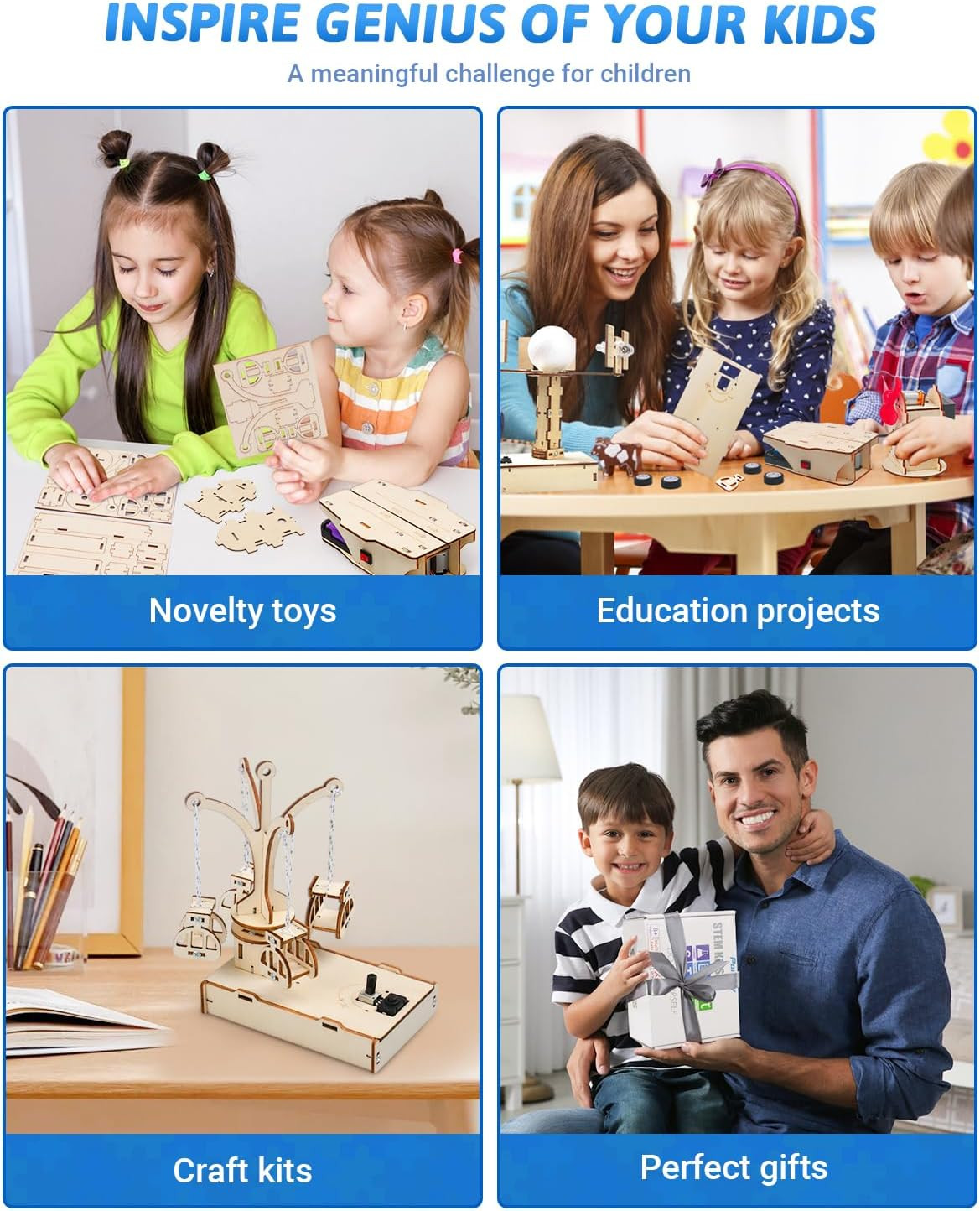 STEM Kits for Kids Ages 8-10-12, 5 Set Wooden 3D Puzzles, Educational Science Ex