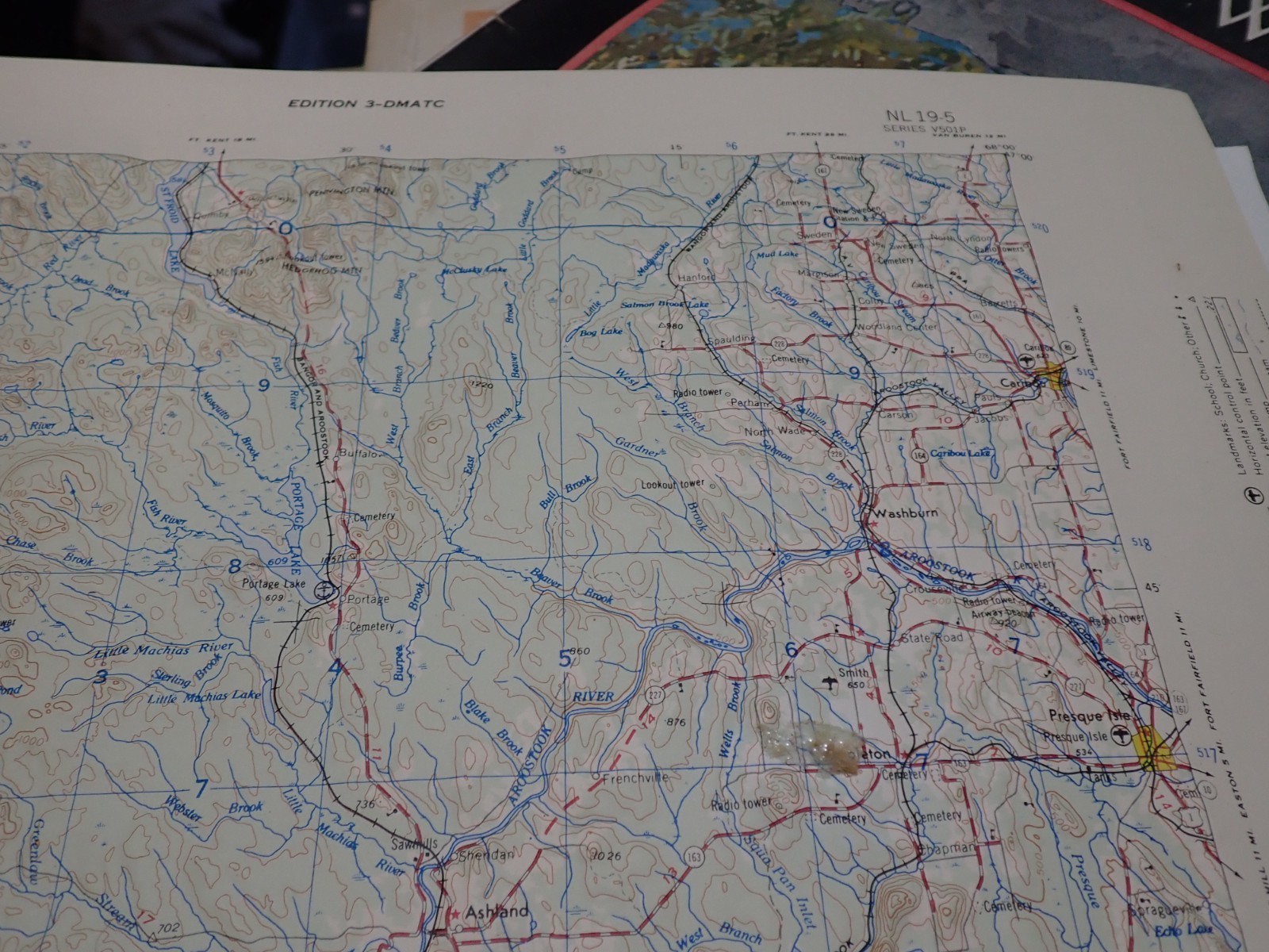 Hubbard Scientific Raised Relief Map Unframed 29″ Presque Isle Maine NL 19-5
