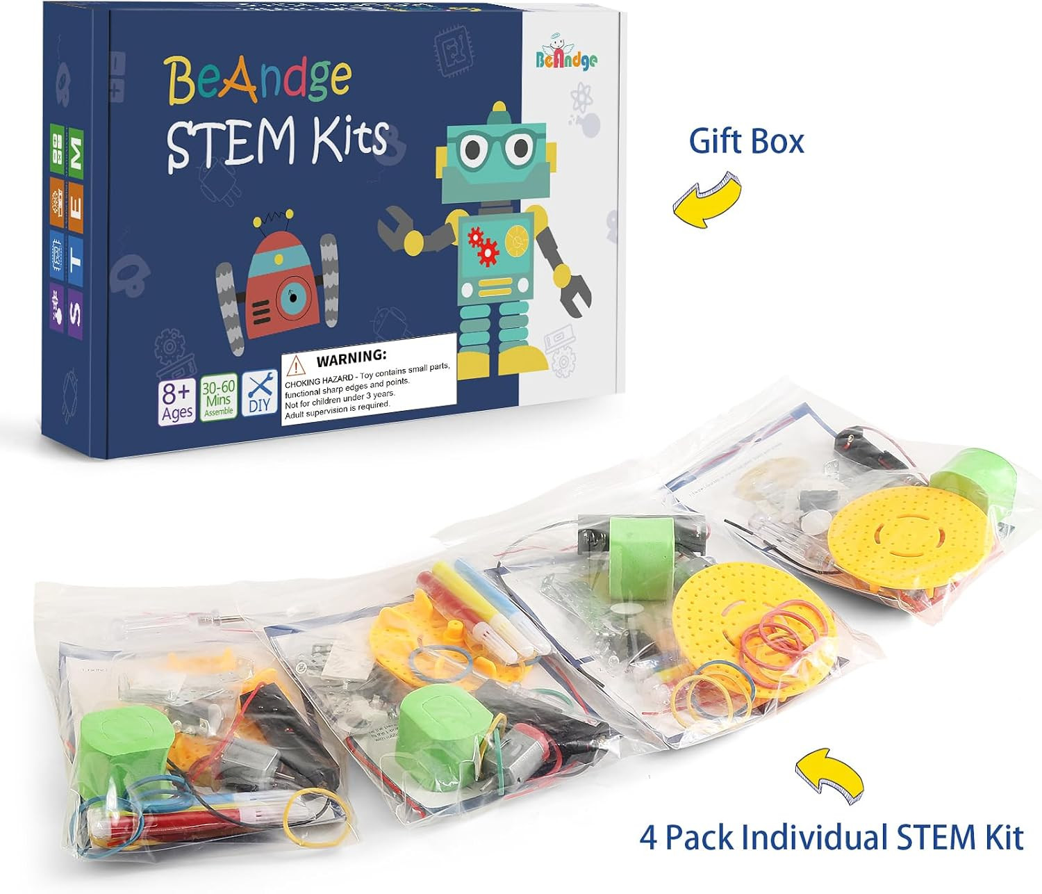 Bulk STEM Craft Kits for Kids 8-12: 4-Pack Doodling Robot Building Kits, Classro