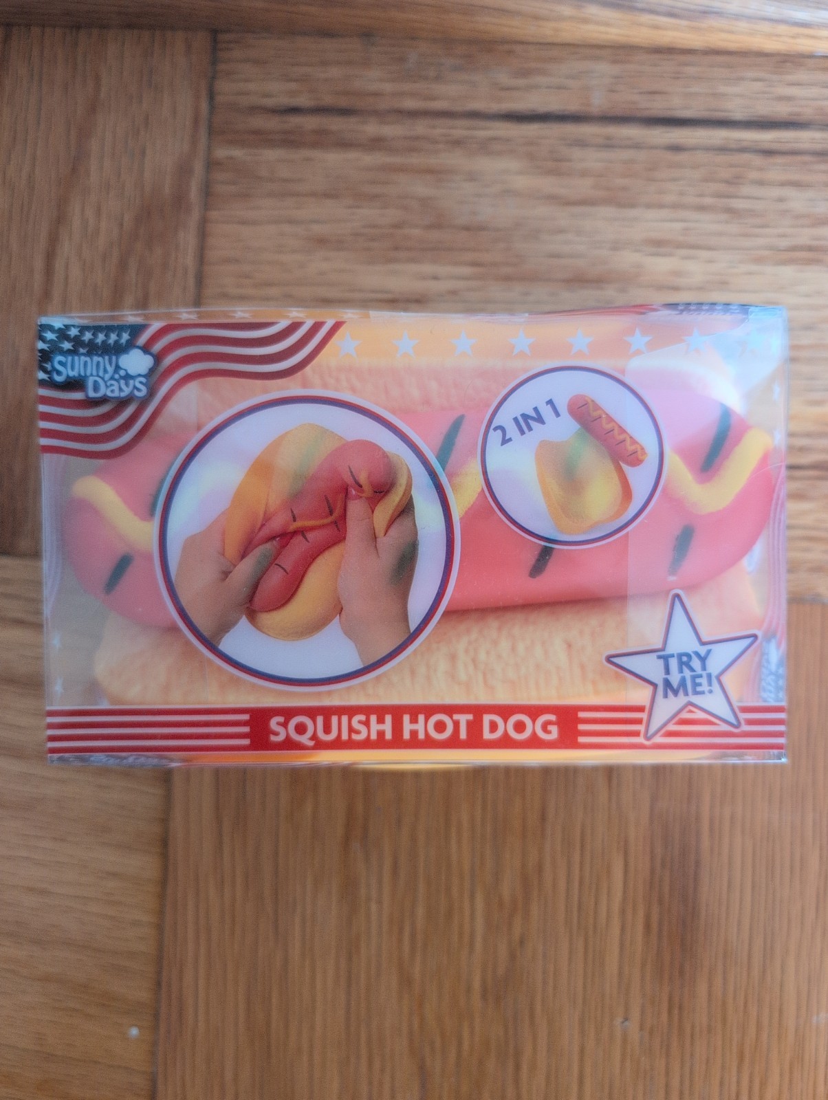 Squishy Hot Dog Squeezy Fidget Toy Sunny Days 2-in-1 Hotdog Stress Relief NEW
