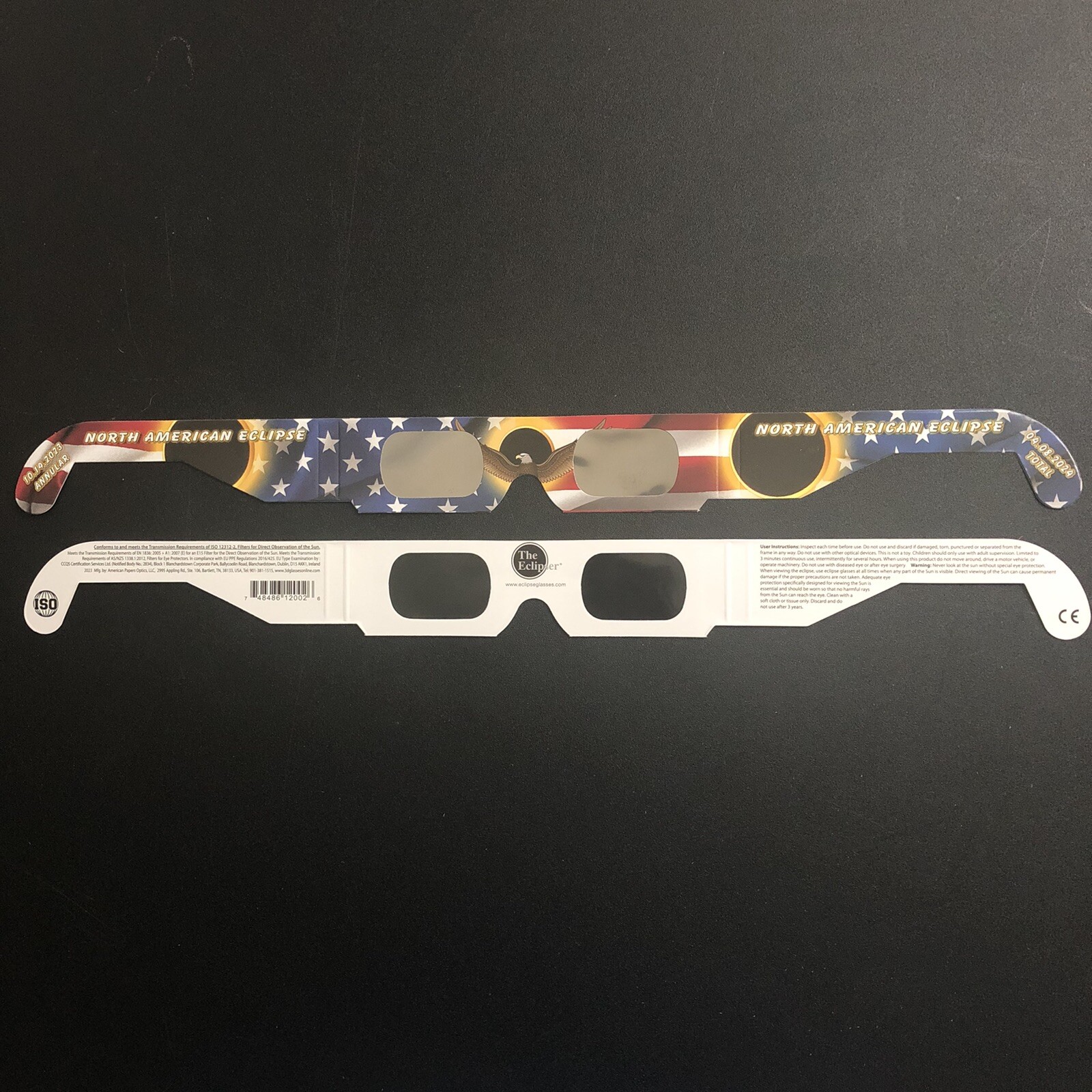 2 Pack of 2023 Solar Eclipse Paper Glasses; CE ISO Certified; Made in USA; New