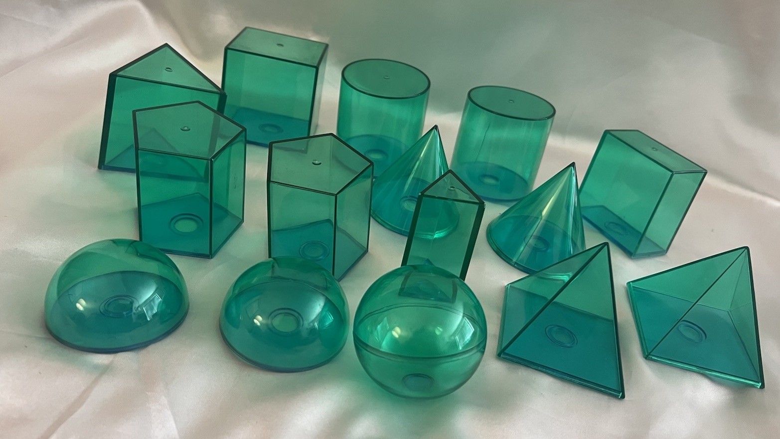Learning Resources 15 Pcs Geometry Green Clear Shapes