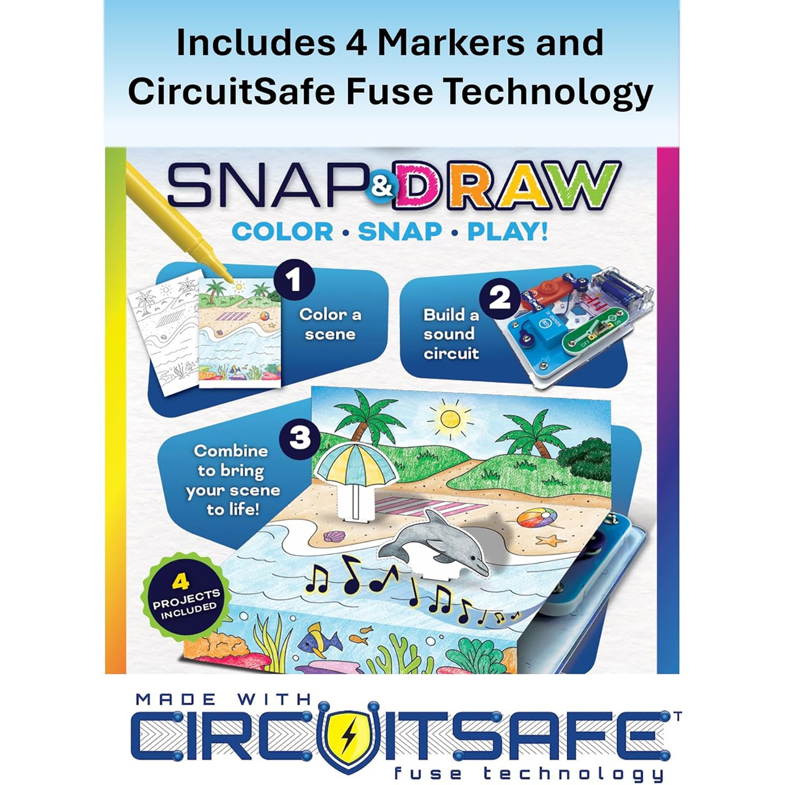 SNAP CIRCUITS: Snap & Draw – Color 3D Landscape Scene & Build Sound Circuits, 4+
