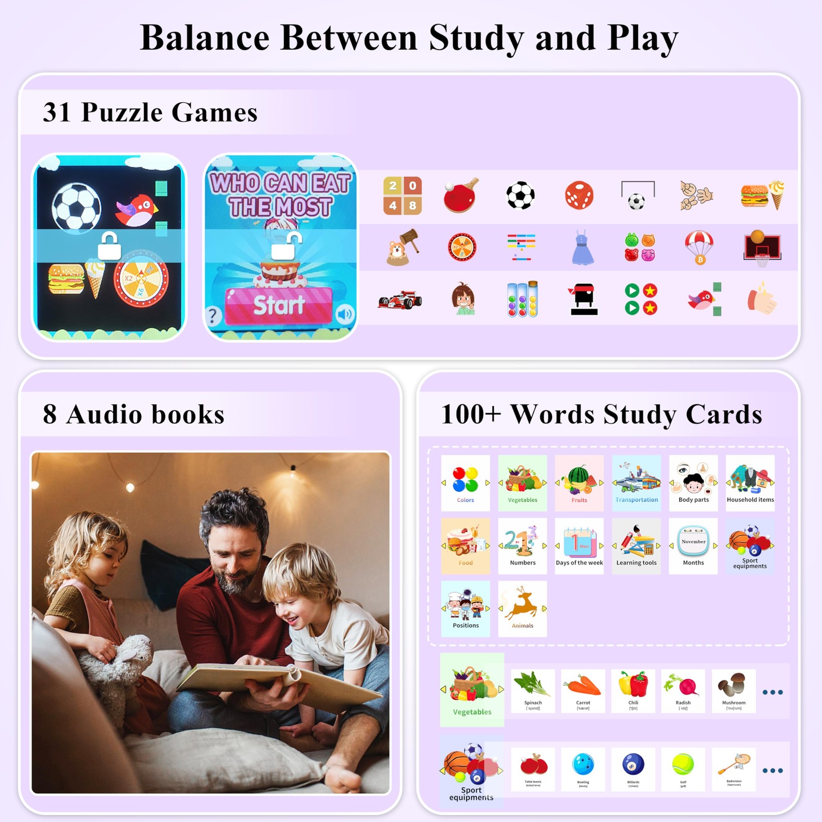 KALINCO Kids Smart Watch, 30+ Games Camera Video 1.83 inches, Purple