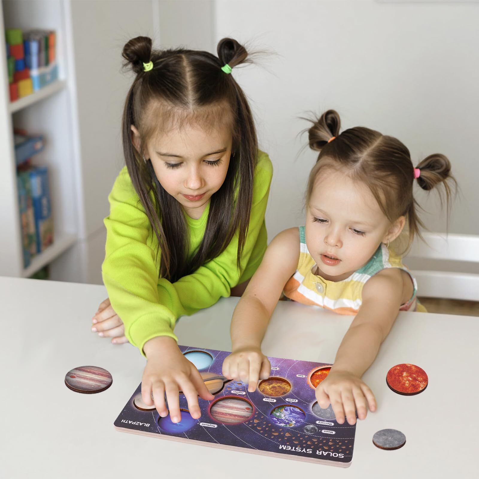 Wooden Solar System Puzzle for Kids 3-5 Montessori Planet Match Sensory Toy